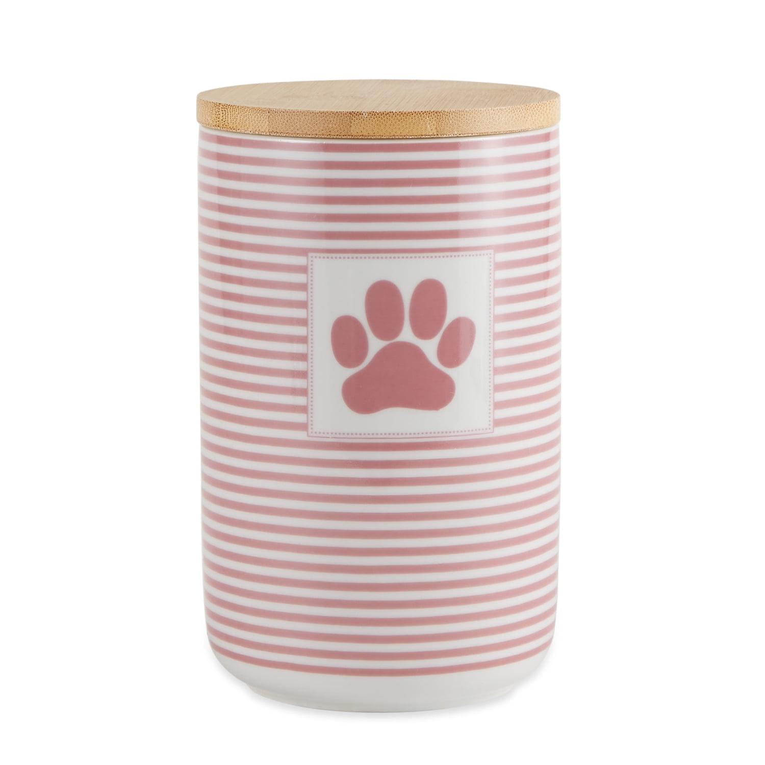 Bone Dry Ceramic Canister Jar for Pet Treats, Dishwasher Safe, 4x6.5", Rose Stripe