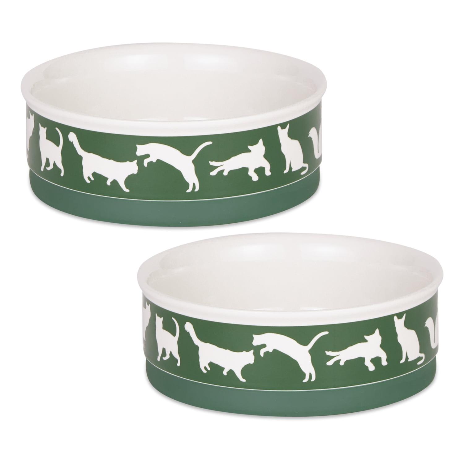 Bone Dry Ceramic Cat Bowls, Microwave & Dishwasher Safe, Medium, 6x2", Hunter Green, 2 Count