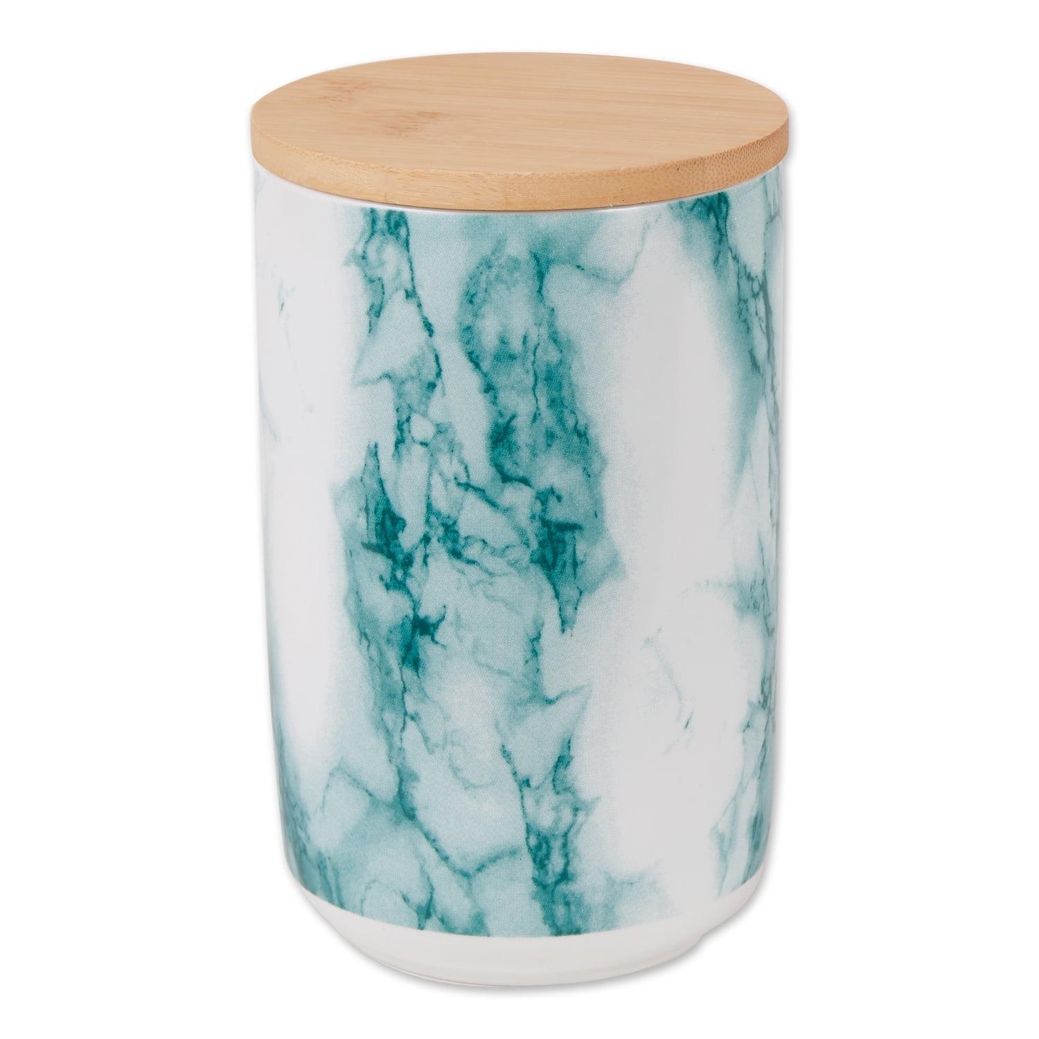 Teal Ceramic Marble Pet Treat Canister with Bamboo Lid