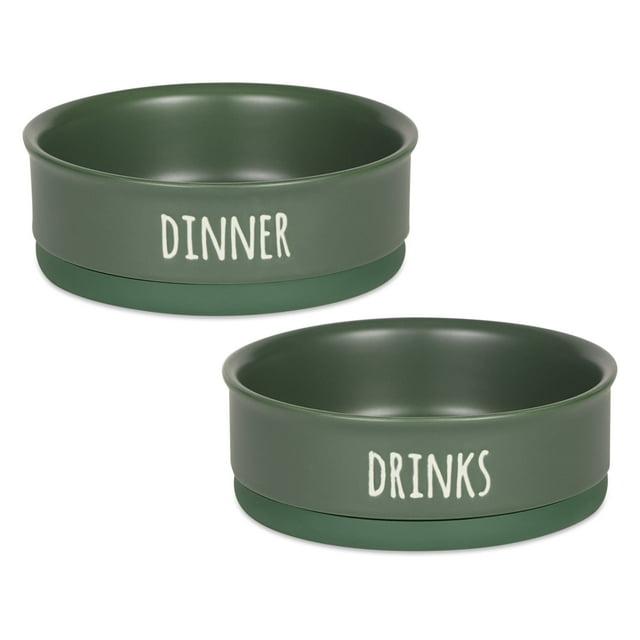 Pet Bowl - Dinner And Drinks Hunter Green - Medium 6Dx2H SET/2