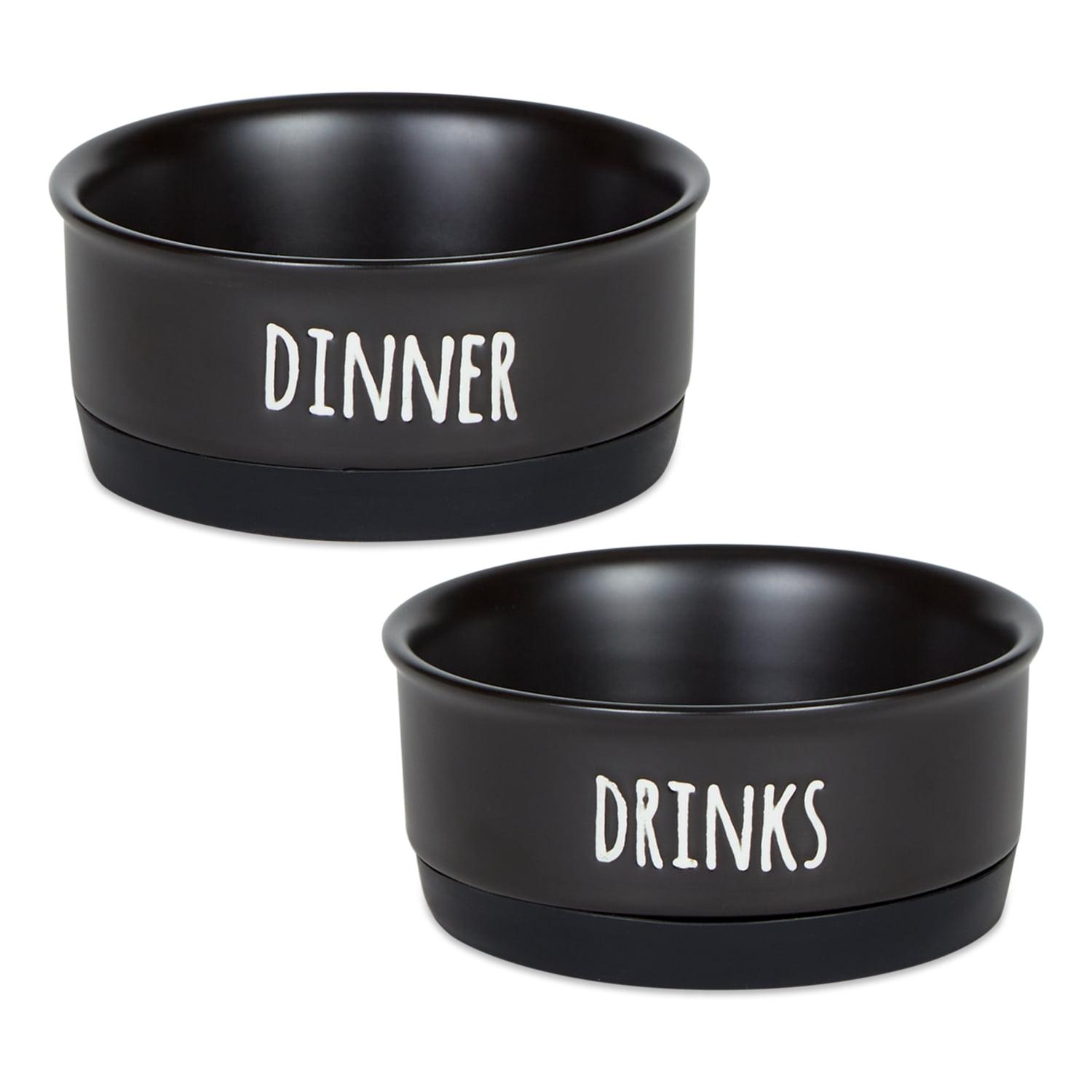 Small Black Ceramic Pet Bowls with Non-Slip Bottom, Set of 2