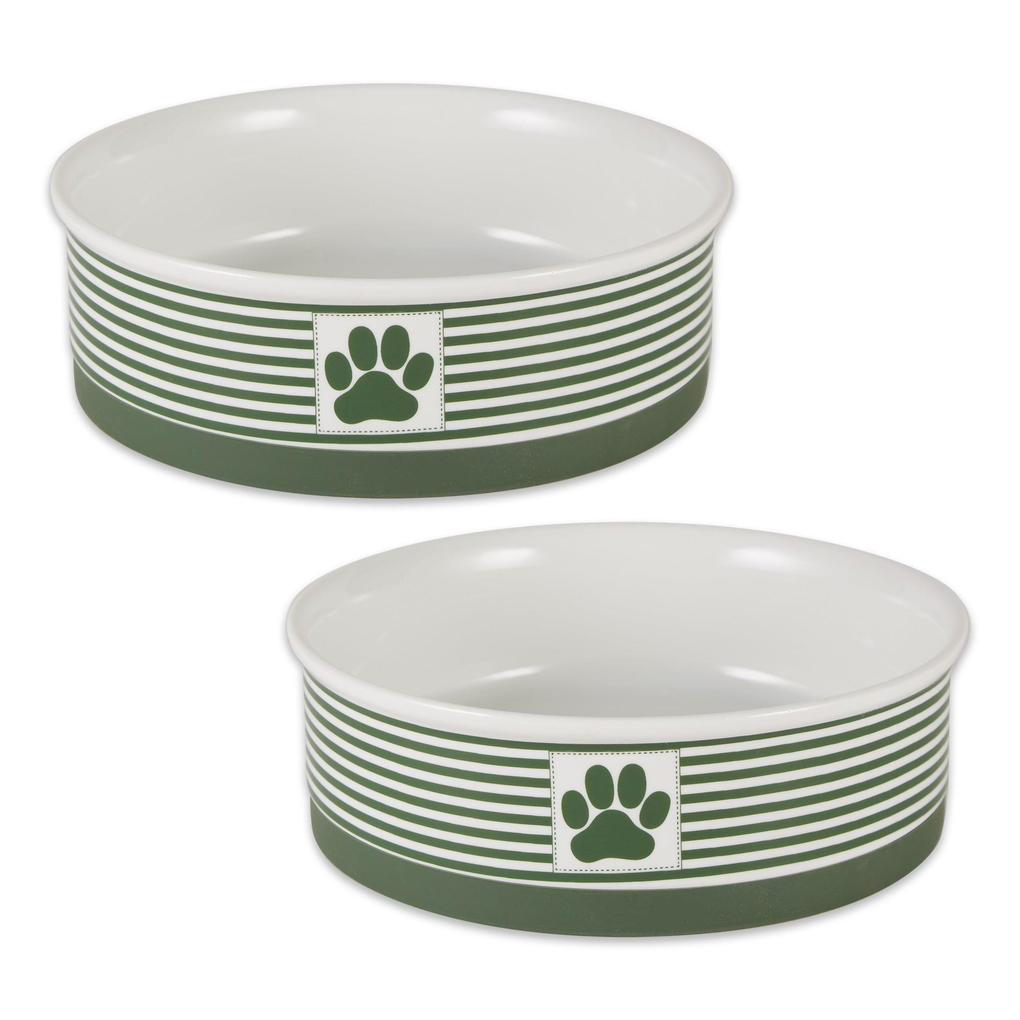 Bone Dry Pet Bowl - Paw Patch Stripe Hunter Green - Large 7.5Dx2.4H Set/2