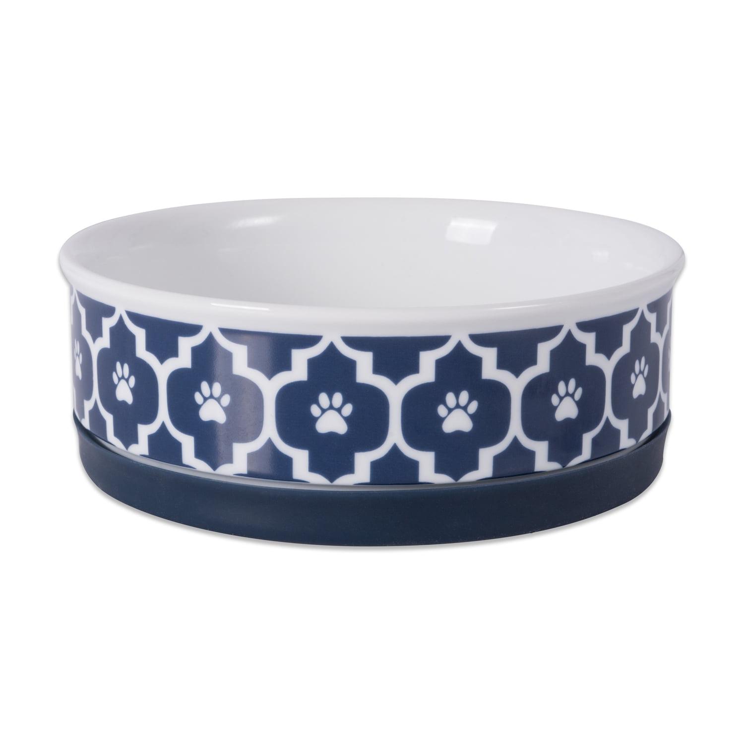 Medium Nautical Blue Ceramic Pet Bowl with Non-Skid Base