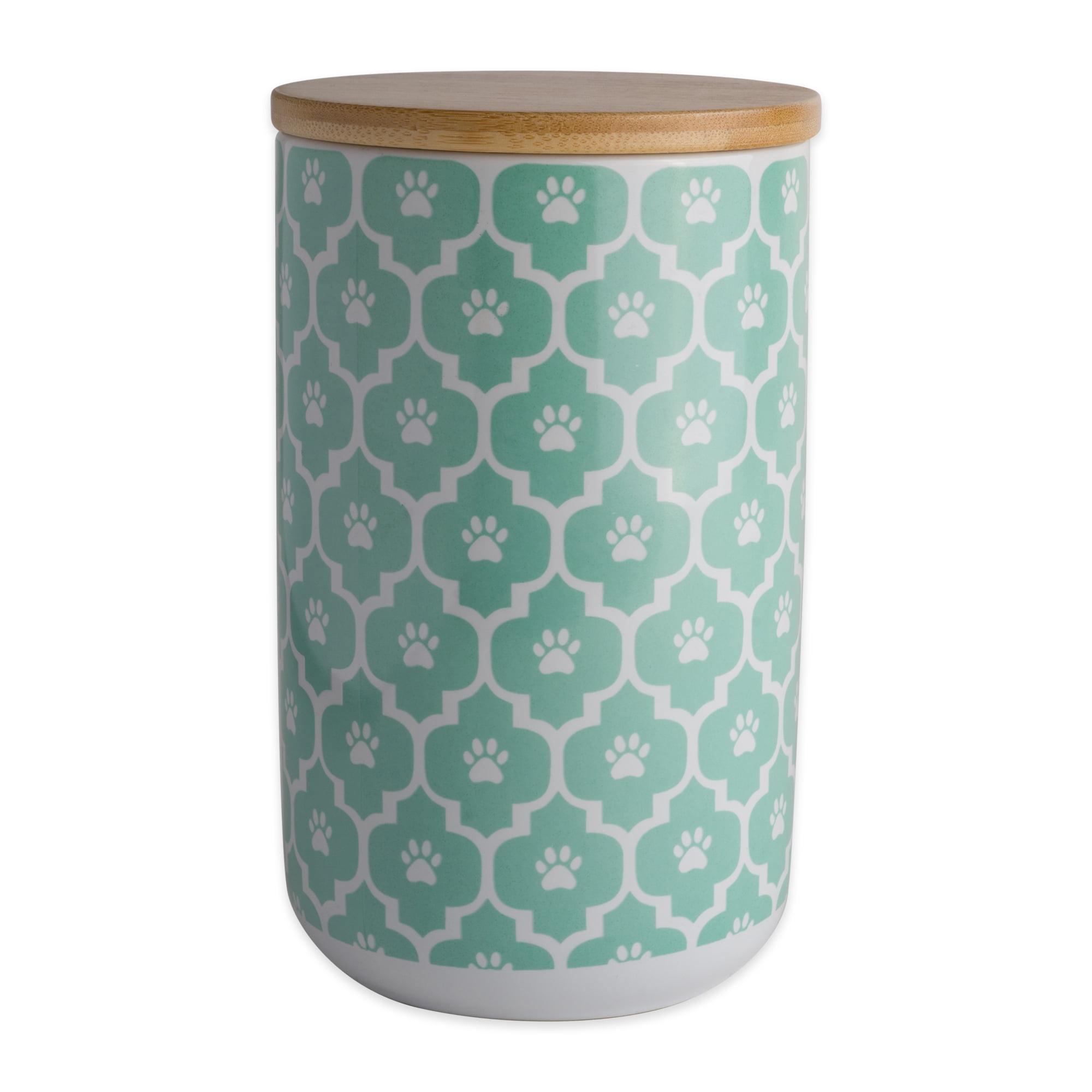 Aqua Ceramic Airtight Pet Treat Canister with Bamboo Lid