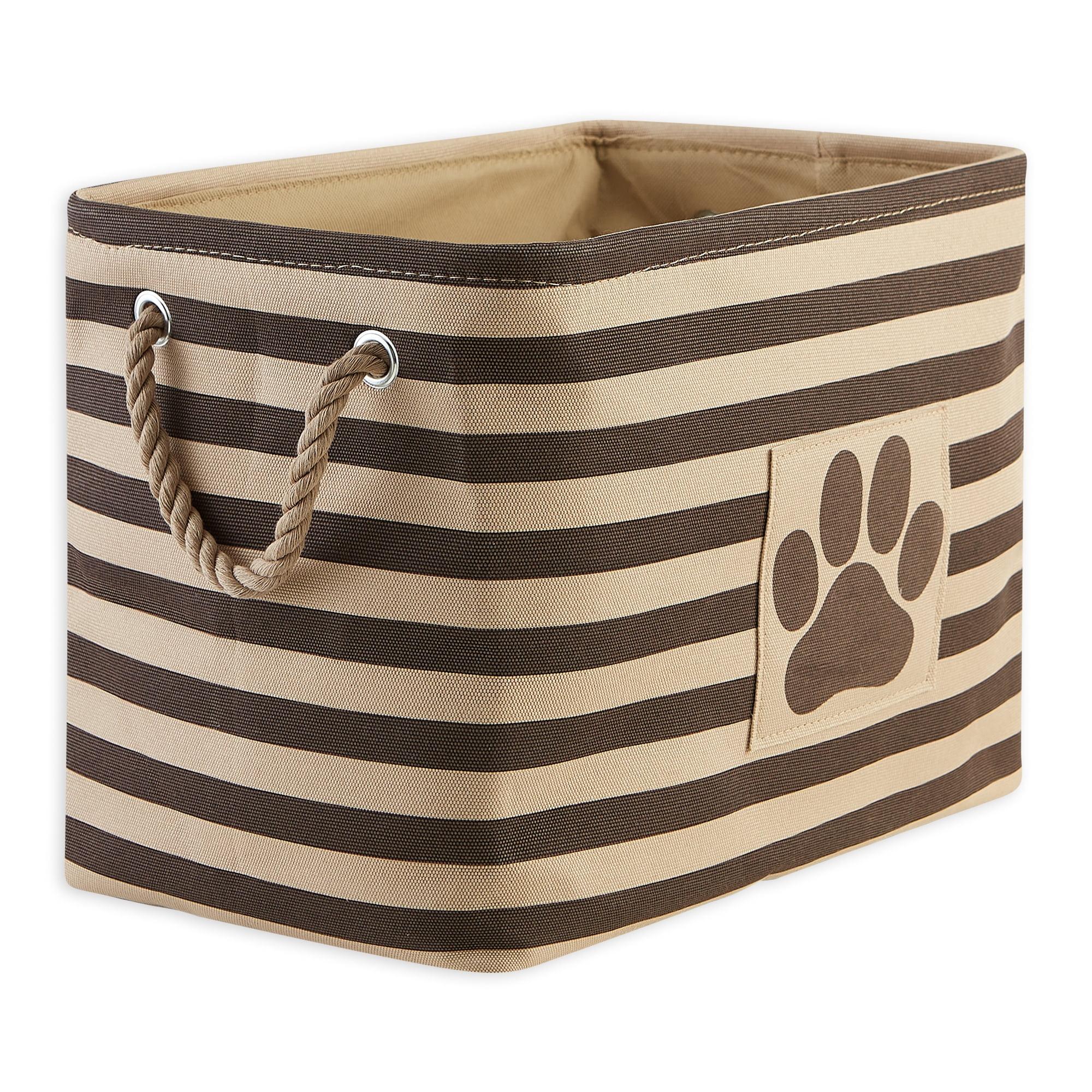 Medium Brown Striped Fabric Pet Storage Bin with Paw Patch