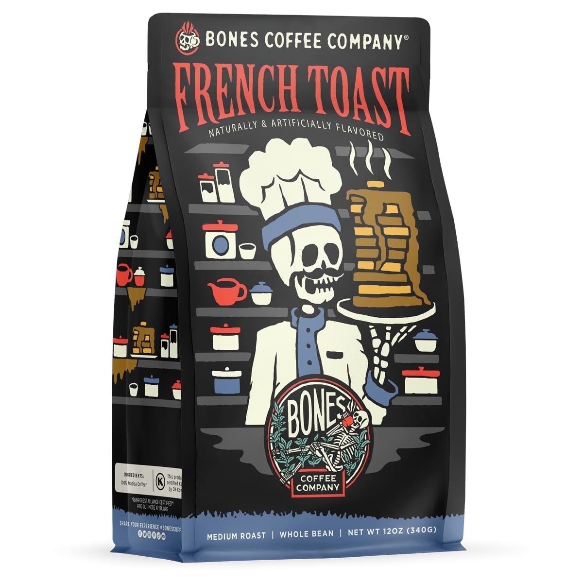 Bones Coffee Company French Toast Ground Coffee Beans Sweet & Buttery Flavor 12 oz Medium Roast (Ground)