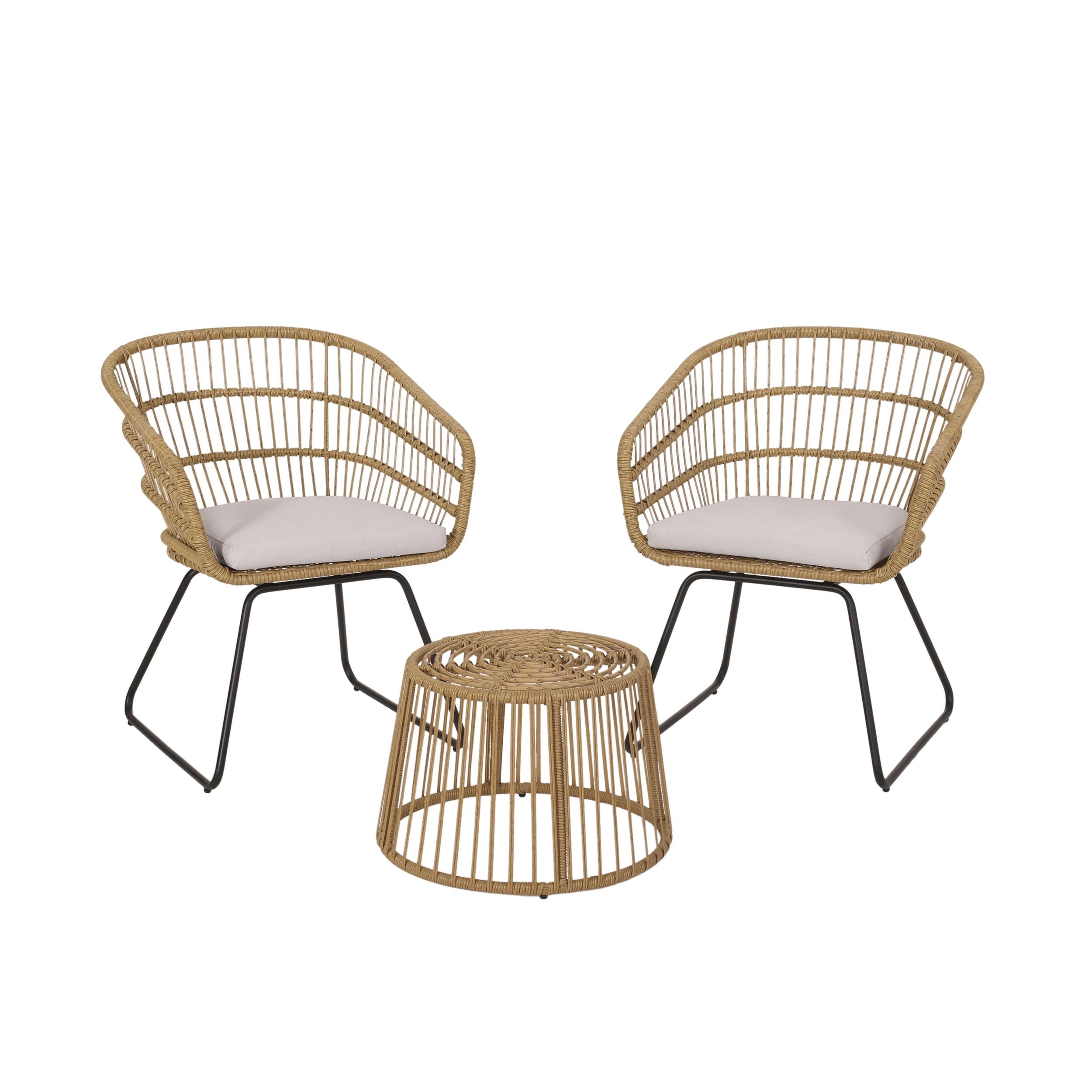 Elegant 2-Person Iron Wicker Chat Set with Beige Cushions