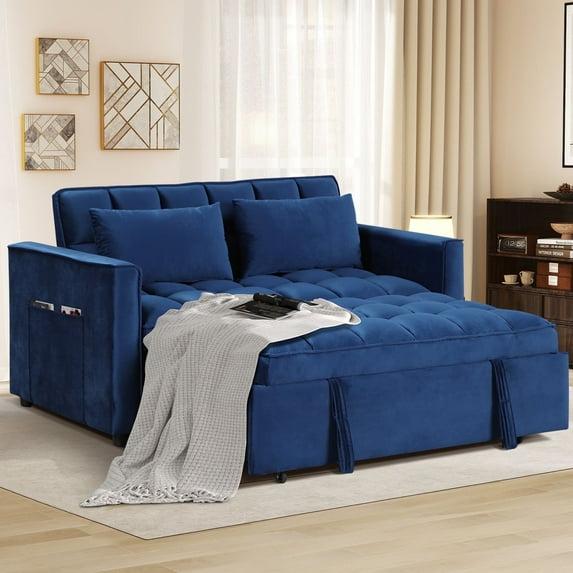Bonzy Home Convertible Sofa Bed Versatile Velvet Sofa Pullout Bed,55 Inch Couch Adjustable Backrest,Royal Blue