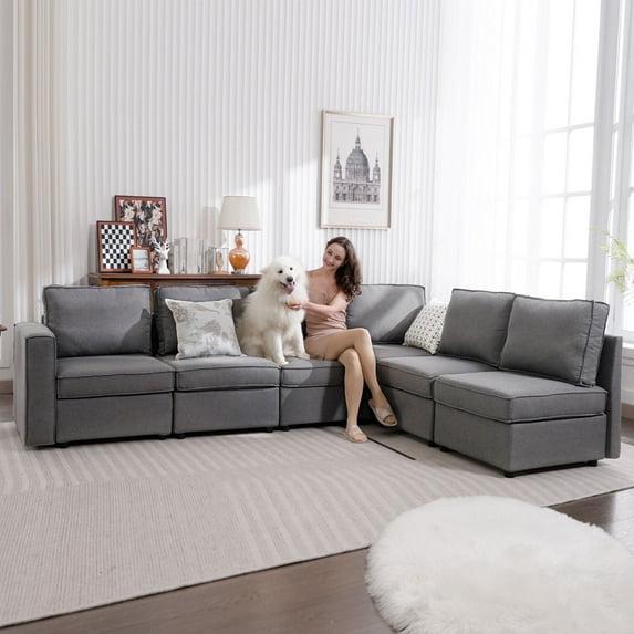 Bonzy Home U-Shaped Sectional Sofa with Storage and Reversible Chaises,Light Grey
