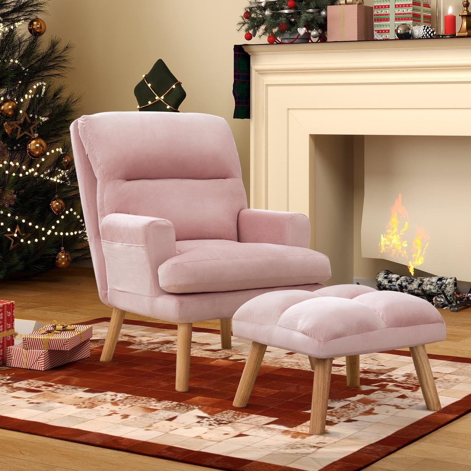 Bonzy home Accent Chair with Ottoman, Adjustable Backrest Seat,Velvet Fabric Chair for All Age,Pink