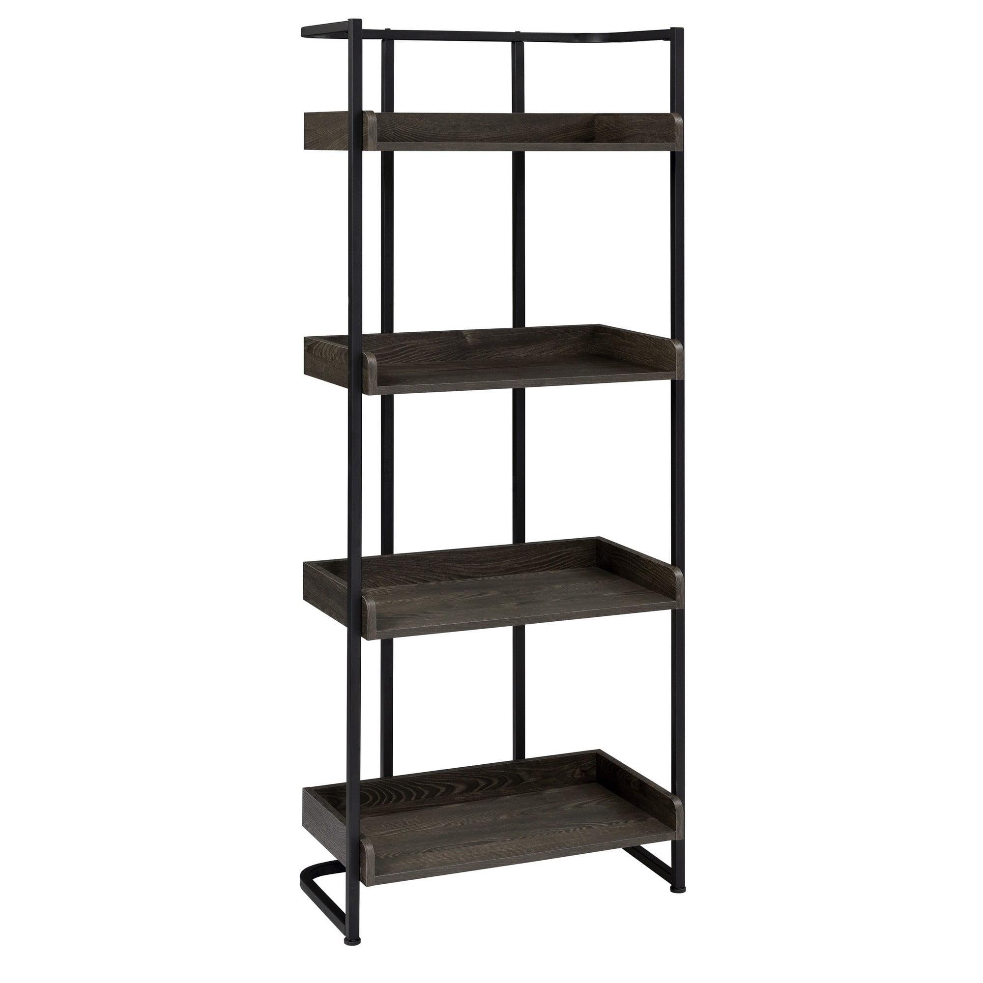 Bookcase with 4 Tier Storage and Metal Frame, Brown and Black