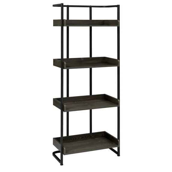 Bookcase with 4 Tier Storage and Metal Frame, Brown and Black