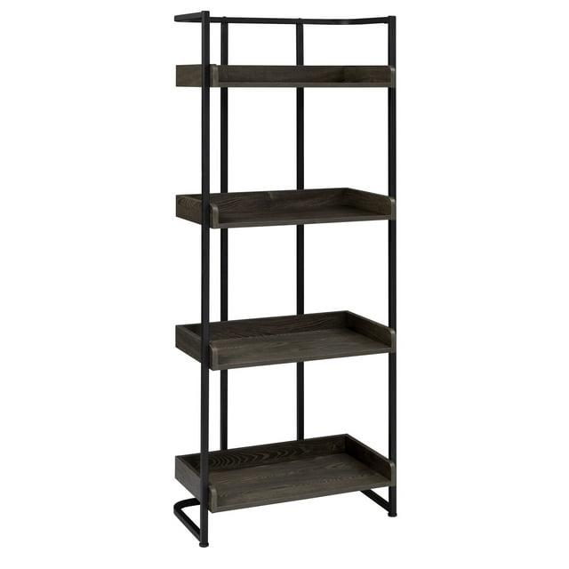 Bookcase with 4 Tier Storage and Metal Frame, Brown and Black