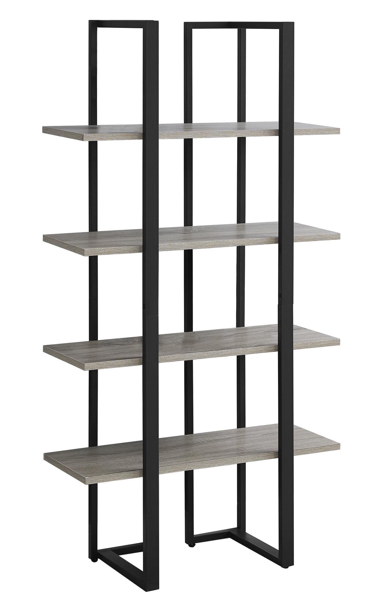 60-Inch Black Metal and Wood 4-Tier Bookshelf