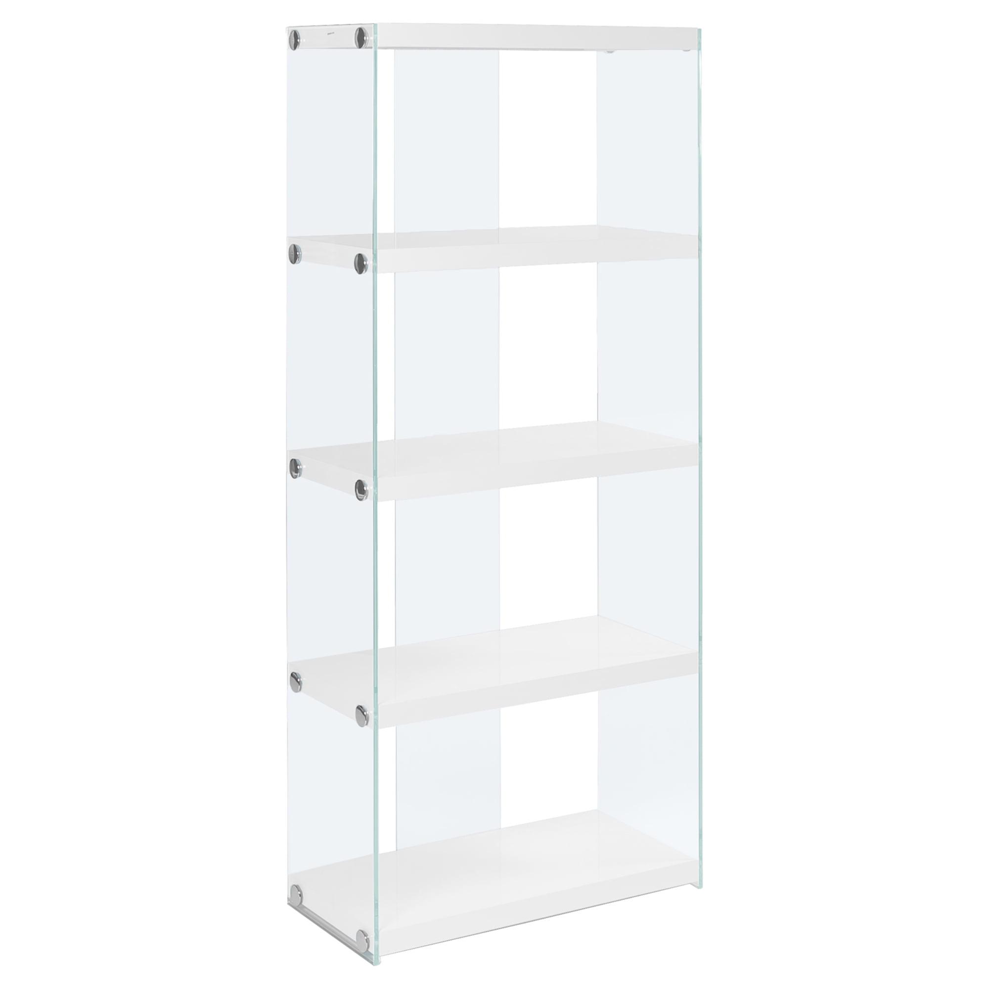 White Tempered Glass 4-Shelf Bookcase with Chrome Accents