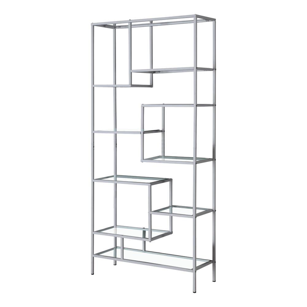 Monarch Specialties Bookshelf Bookcase Etagere 72InchH Office Bedroom Metal Tempered Glass Grey Clear Contemporary Modern