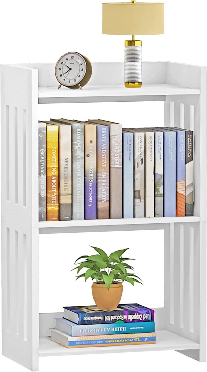 White 3-Tier PVC Kids' Bookshelf with Rectangular Design