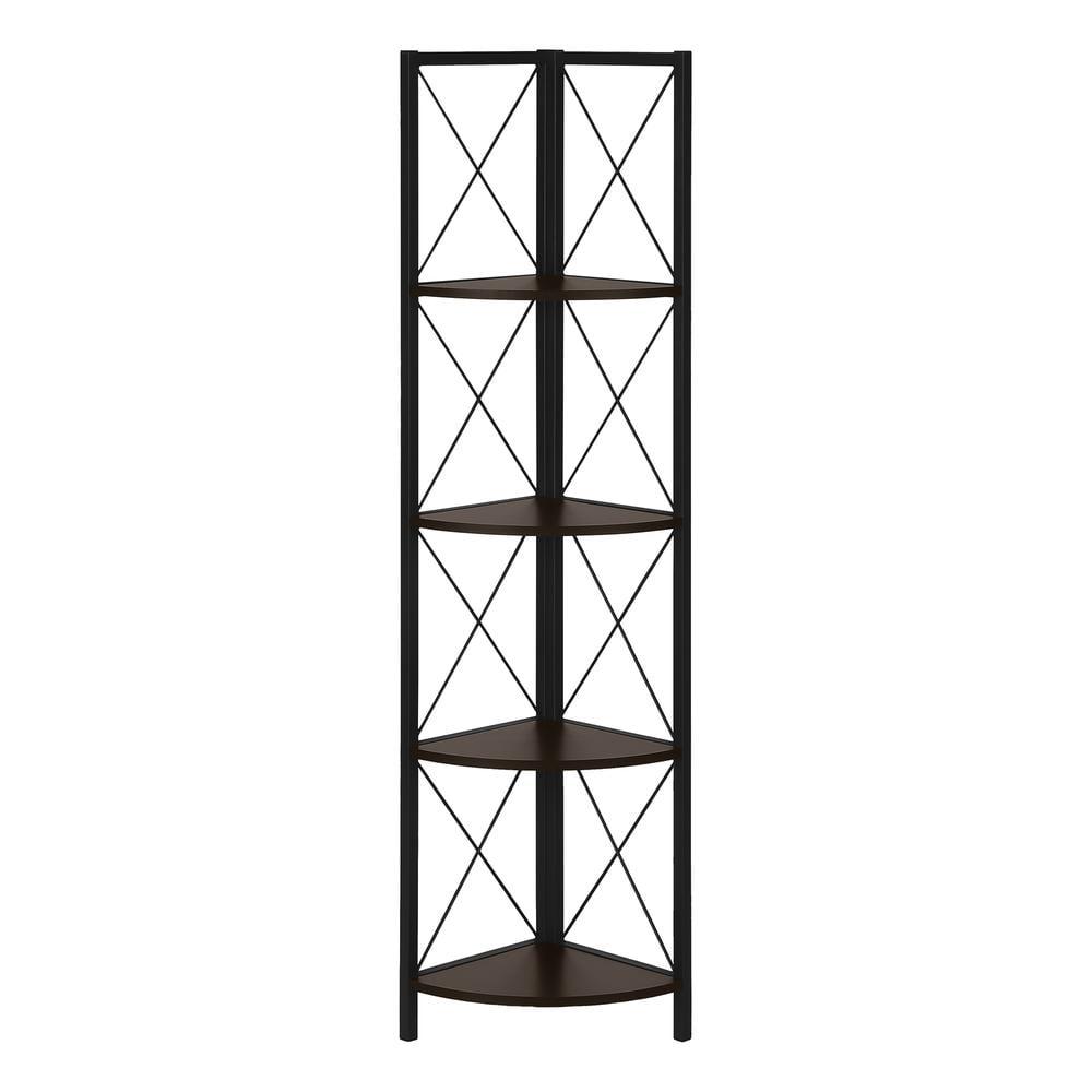 Bookshelf, Bookcase, Etagere, Corner, 4 Tier, 60"H, Office, Bedroom, Metal, Laminate