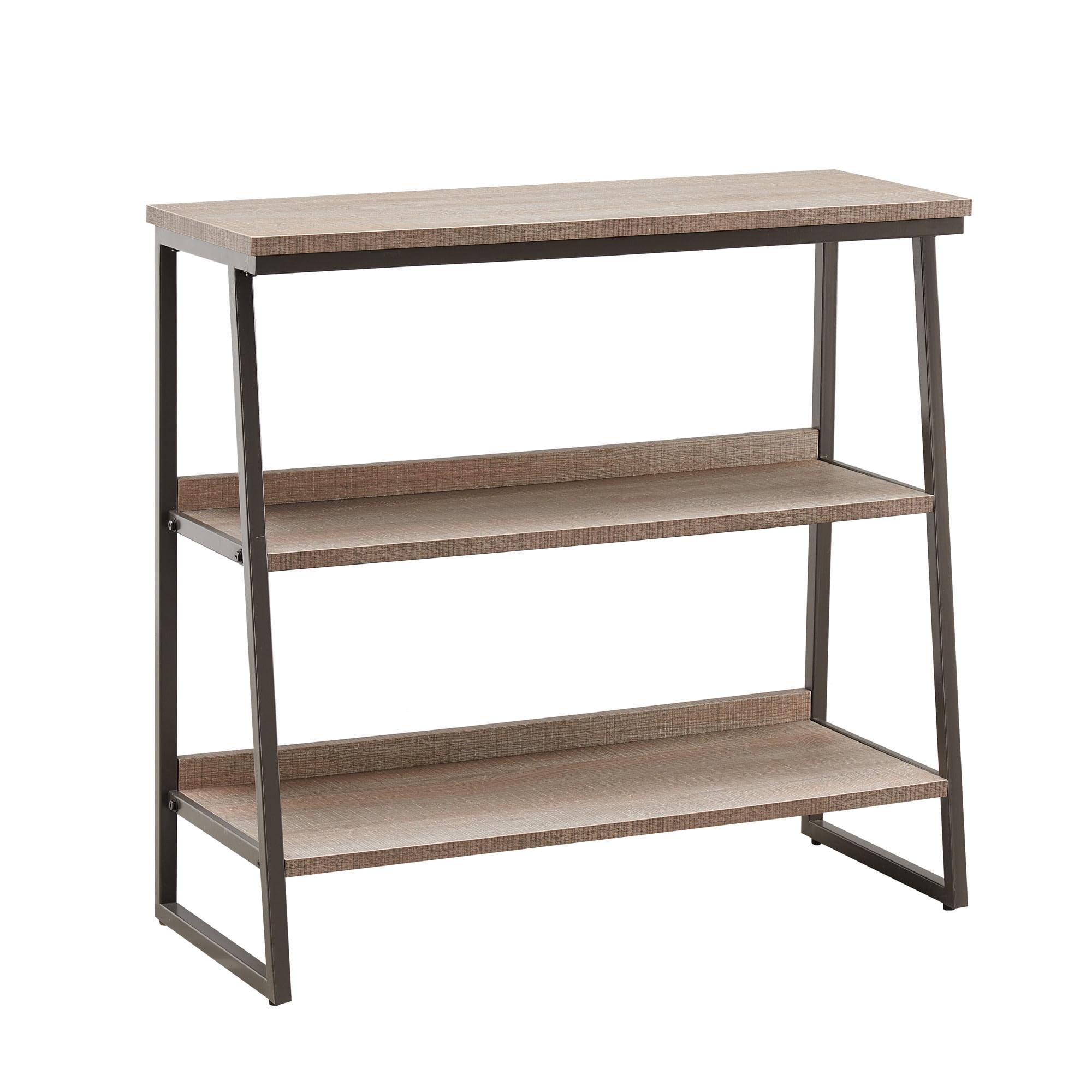 Gunmetal Gray and Rustic Oak Stepped Tier Bookshelf