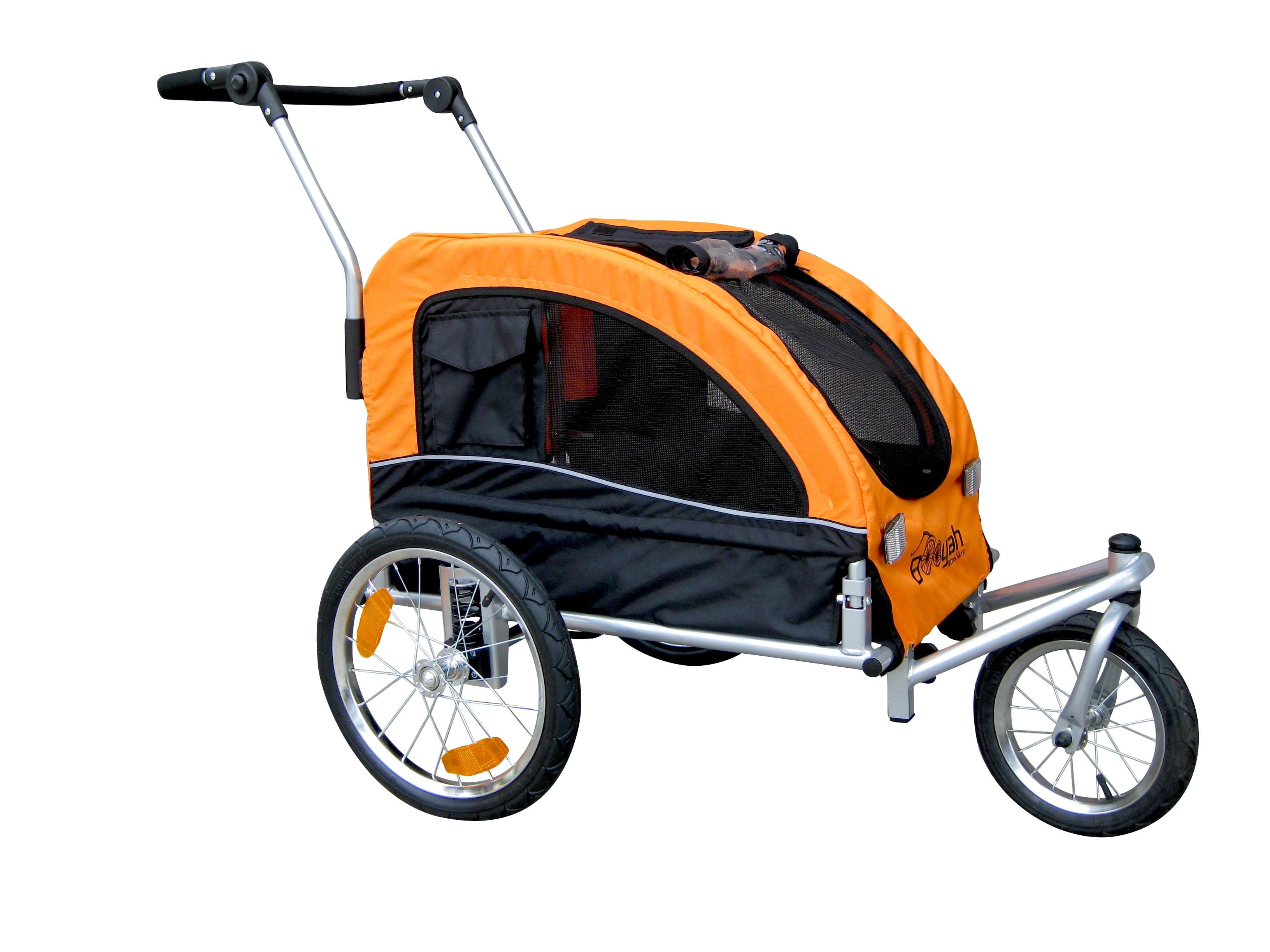 Medium Orange and Black Aluminum Pet Stroller and Trailer