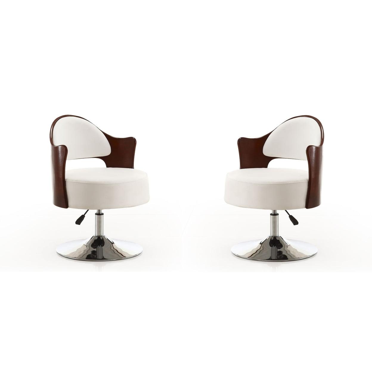 Swivel Faux Leather Accent Chair in White and Chrome - Set of 2