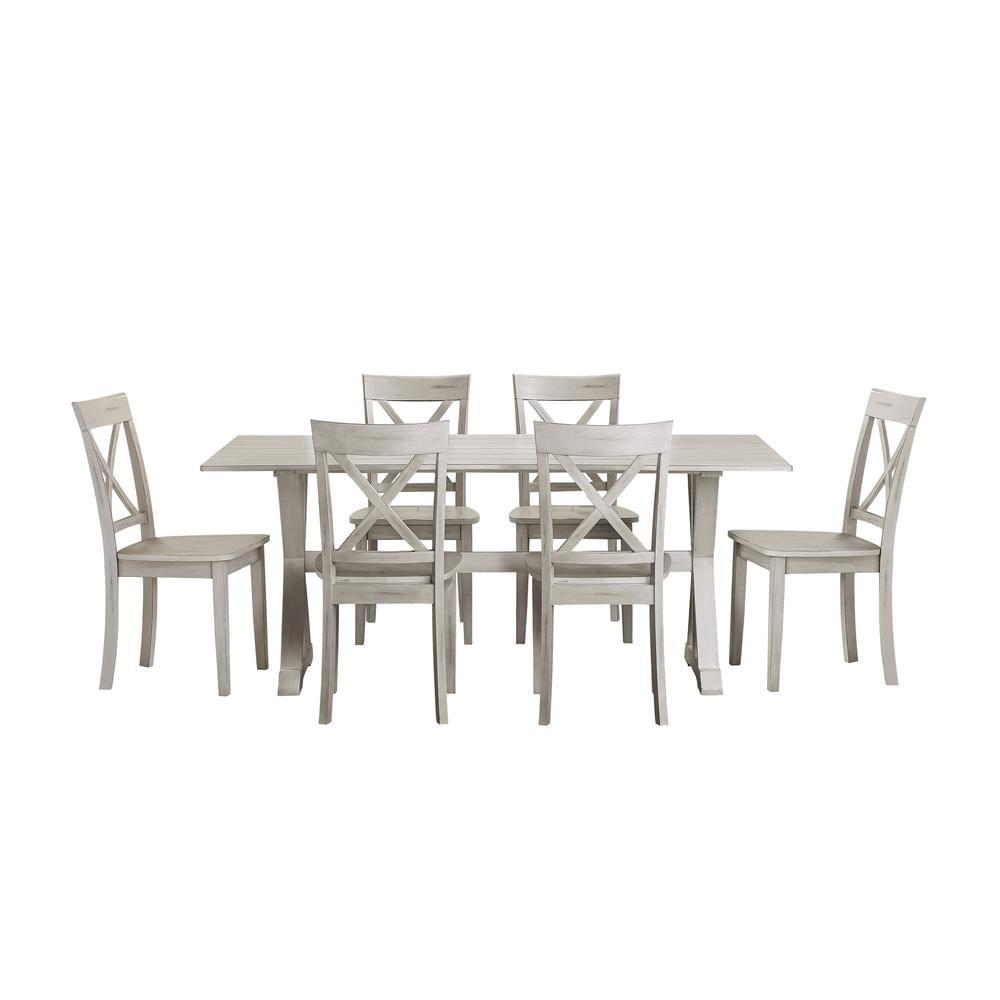 7pc Jamestown Dining Set White - Boraam: Farmhouse Style, Trestle Base, Seats Six