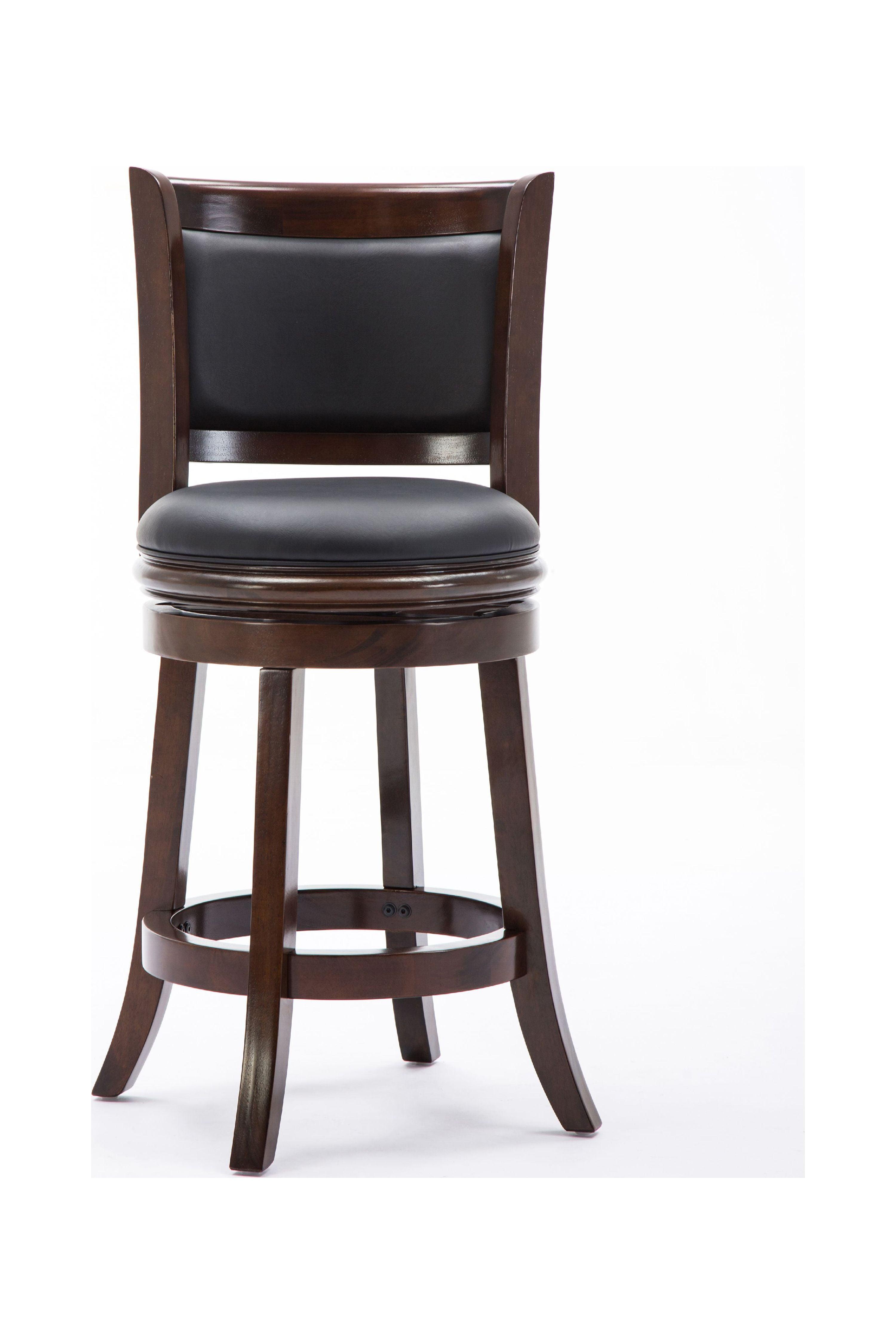 24" Cappuccino Swivel Wood and Faux Leather Barstool