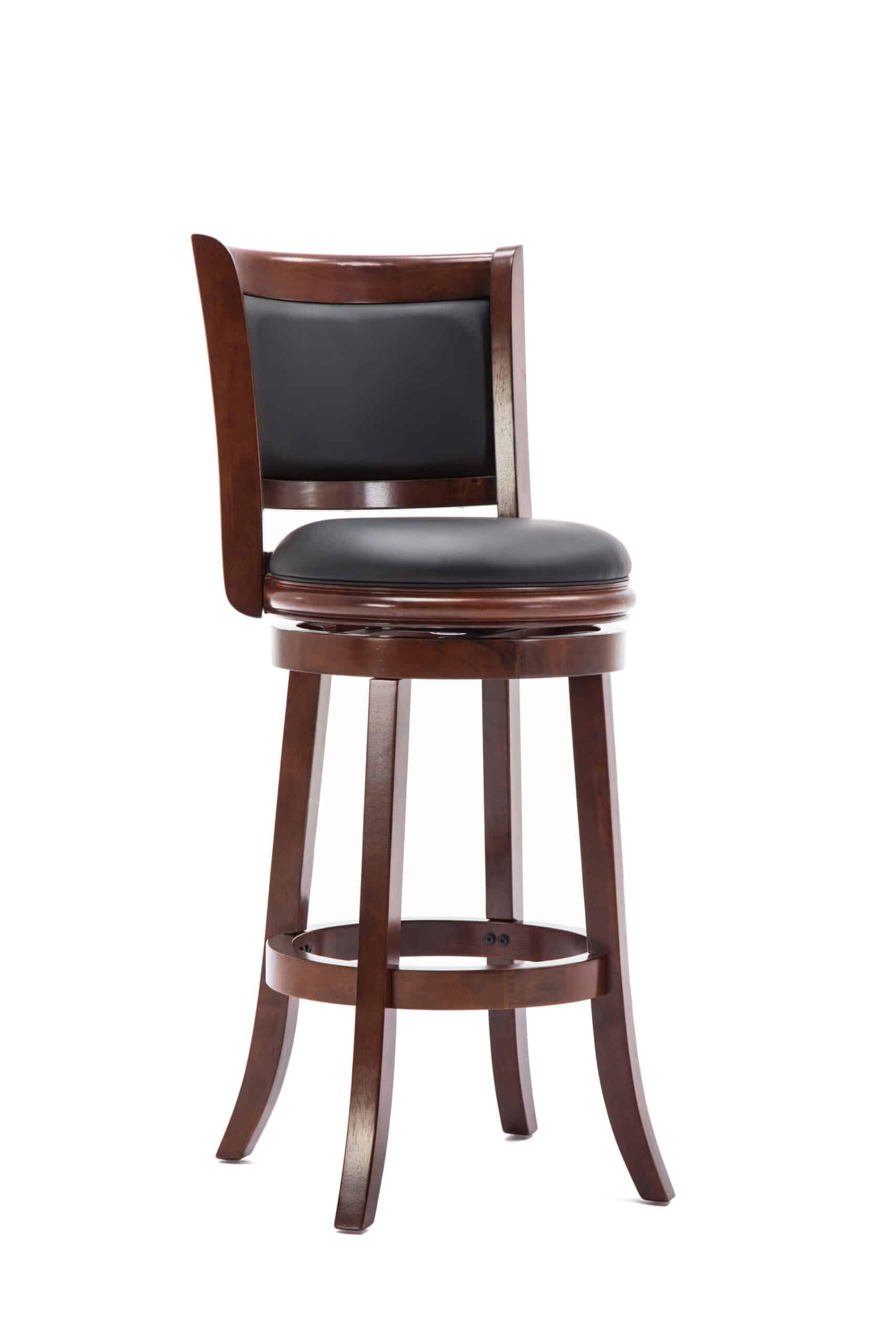 Elegant Cherry Wood and Black Leather 29" Swivel Barstool