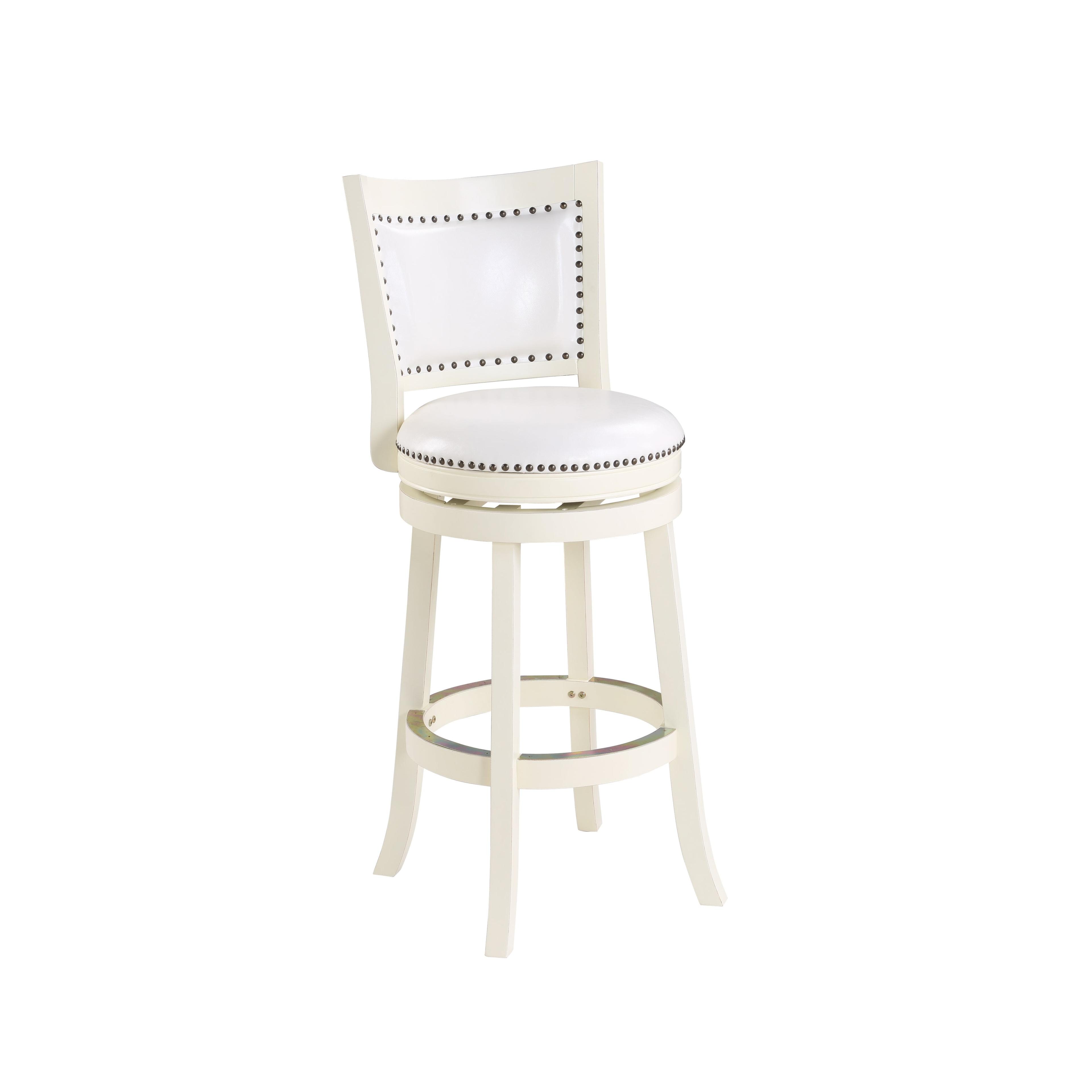 Elegant Traditional White Leather Swivel Bar Stool with Brass Nailhead Trim