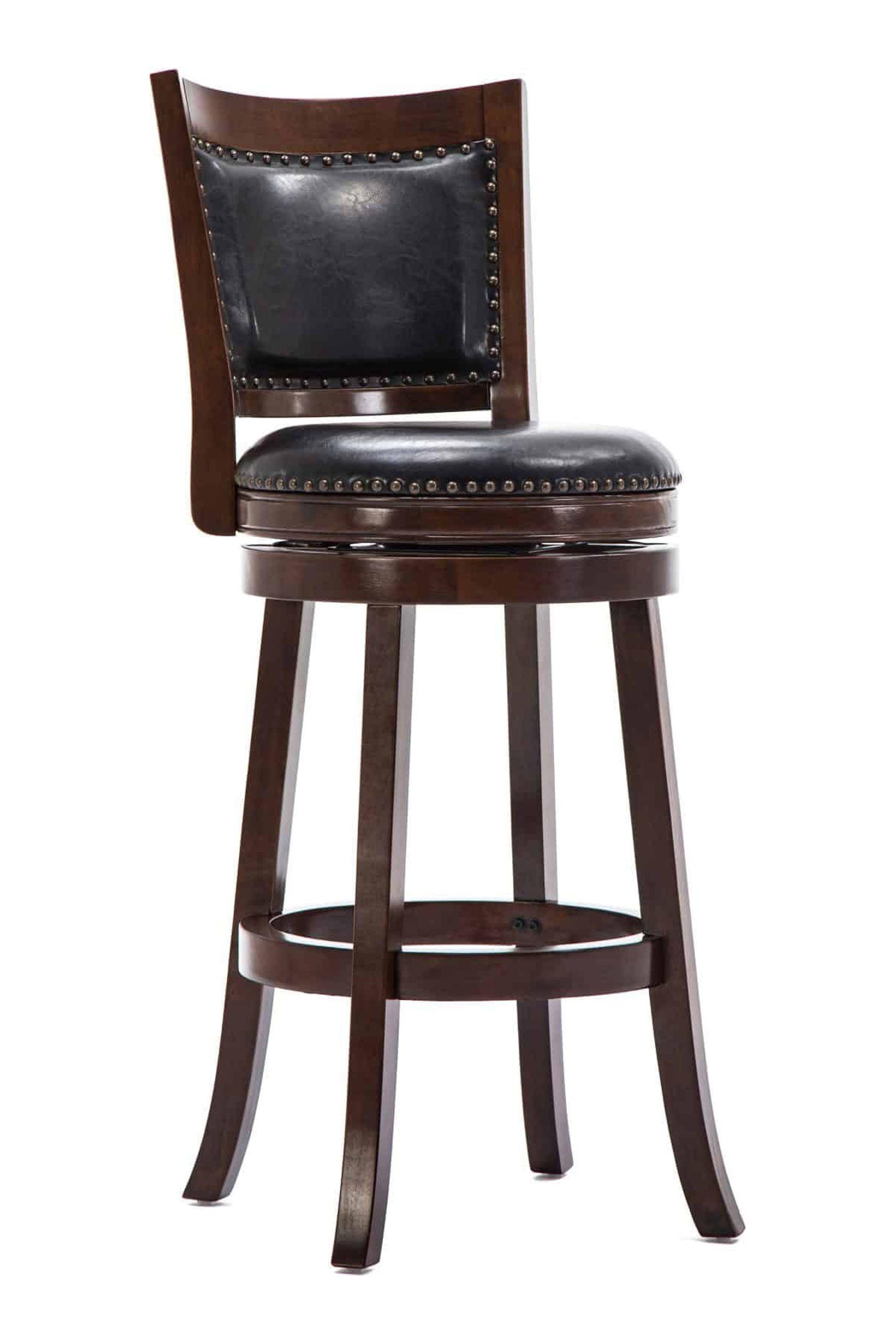 Cappuccino Wood and Leather Swivel Barstool with Nailhead Trim