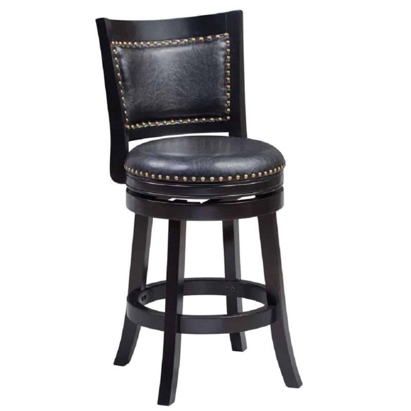 Transitional Black Leatherette Swivel Counter Stool with Nailhead Trim