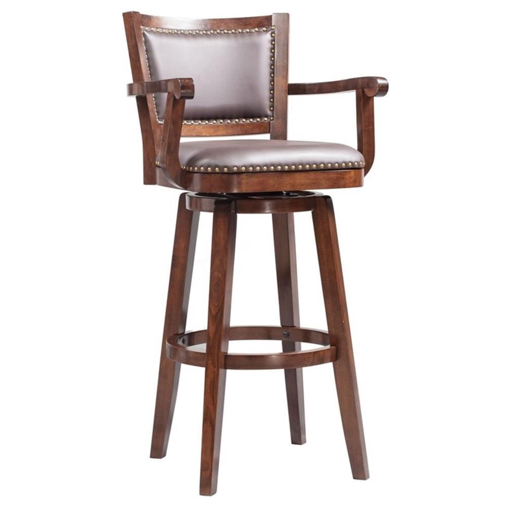 Cappuccino Faux Leather Swivel Bar Stool with Footrest