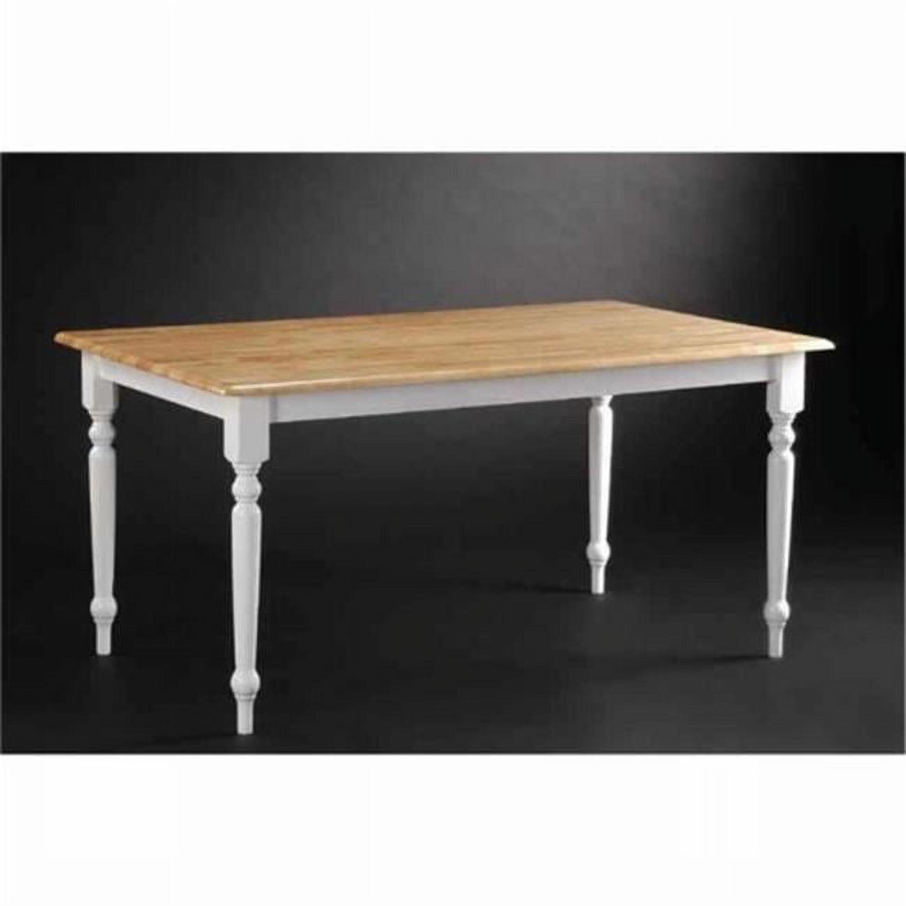 White and Natural Rubberwood Farmhouse Dining Table
