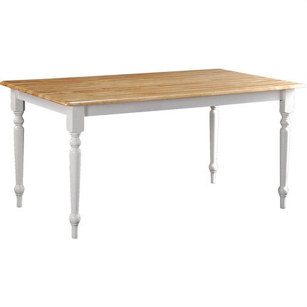 White and Natural Rubberwood Farmhouse Dining Table