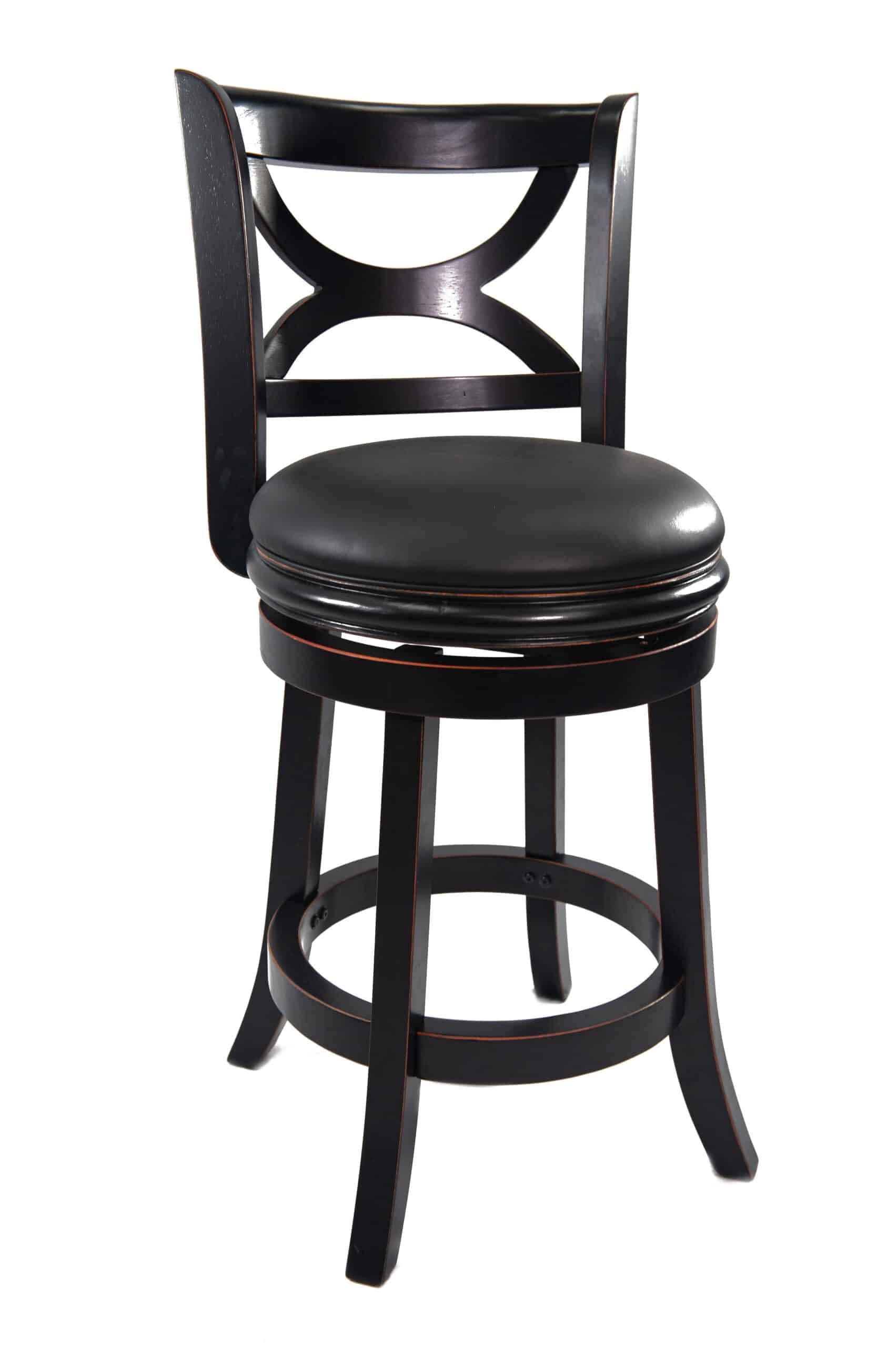 Elegant Black Leather Swivel Counterstool with Solid Wood Frame