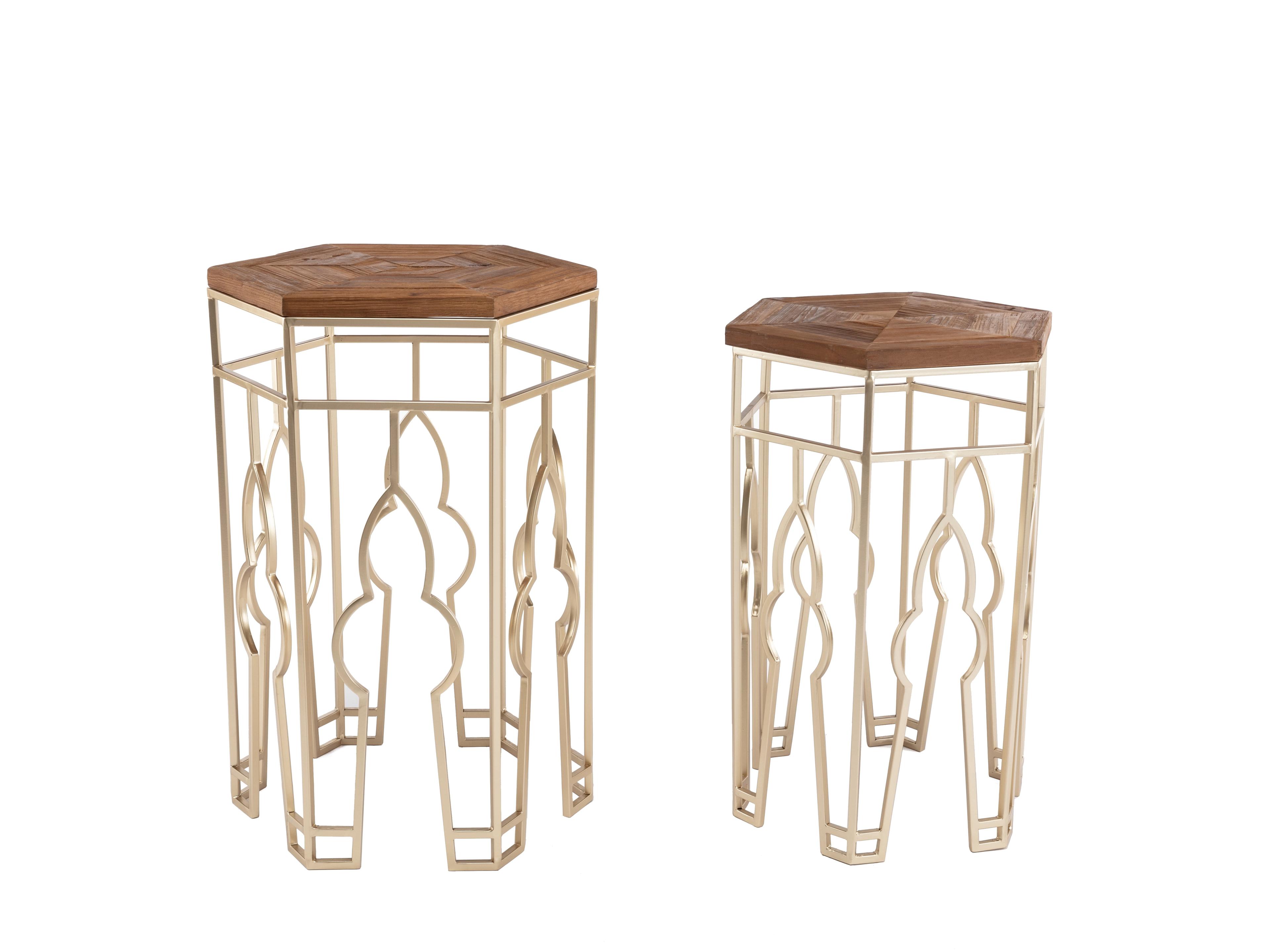 Genevieve Gold & Natural Fir Wood Round Nesting Tables