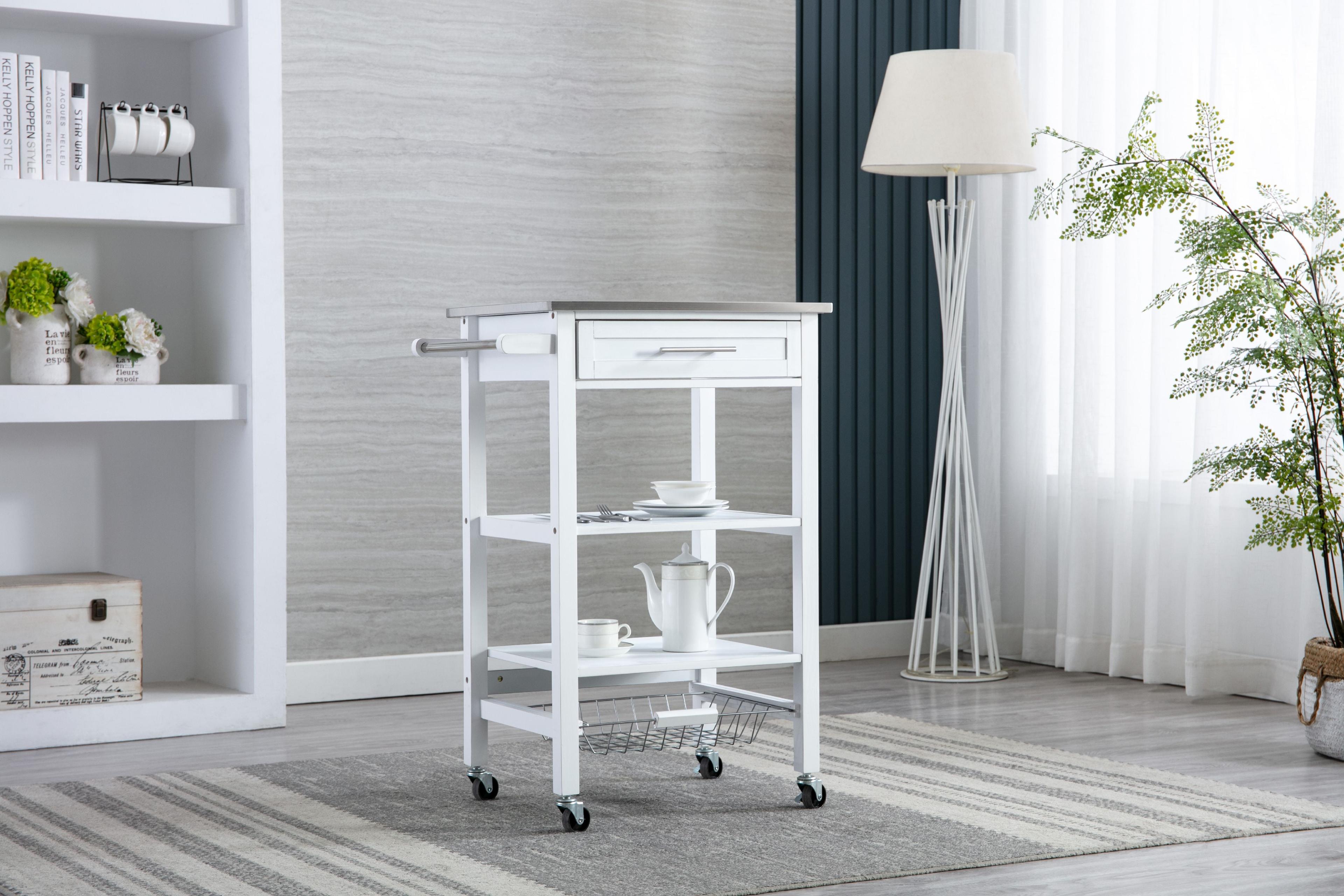 Hennington Kitchen Cart with Stainless Steel Top White - Boraam