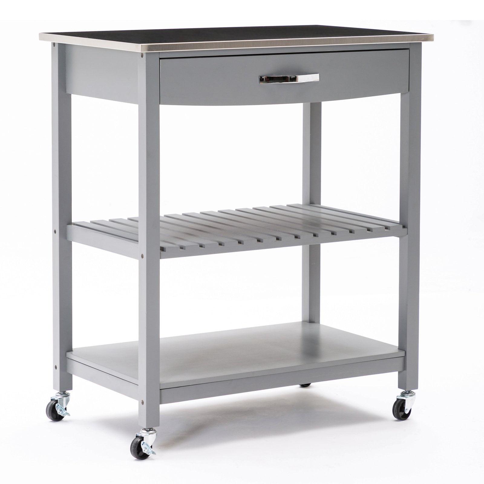 Gray Stainless Steel Top Kitchen Cart with Storage