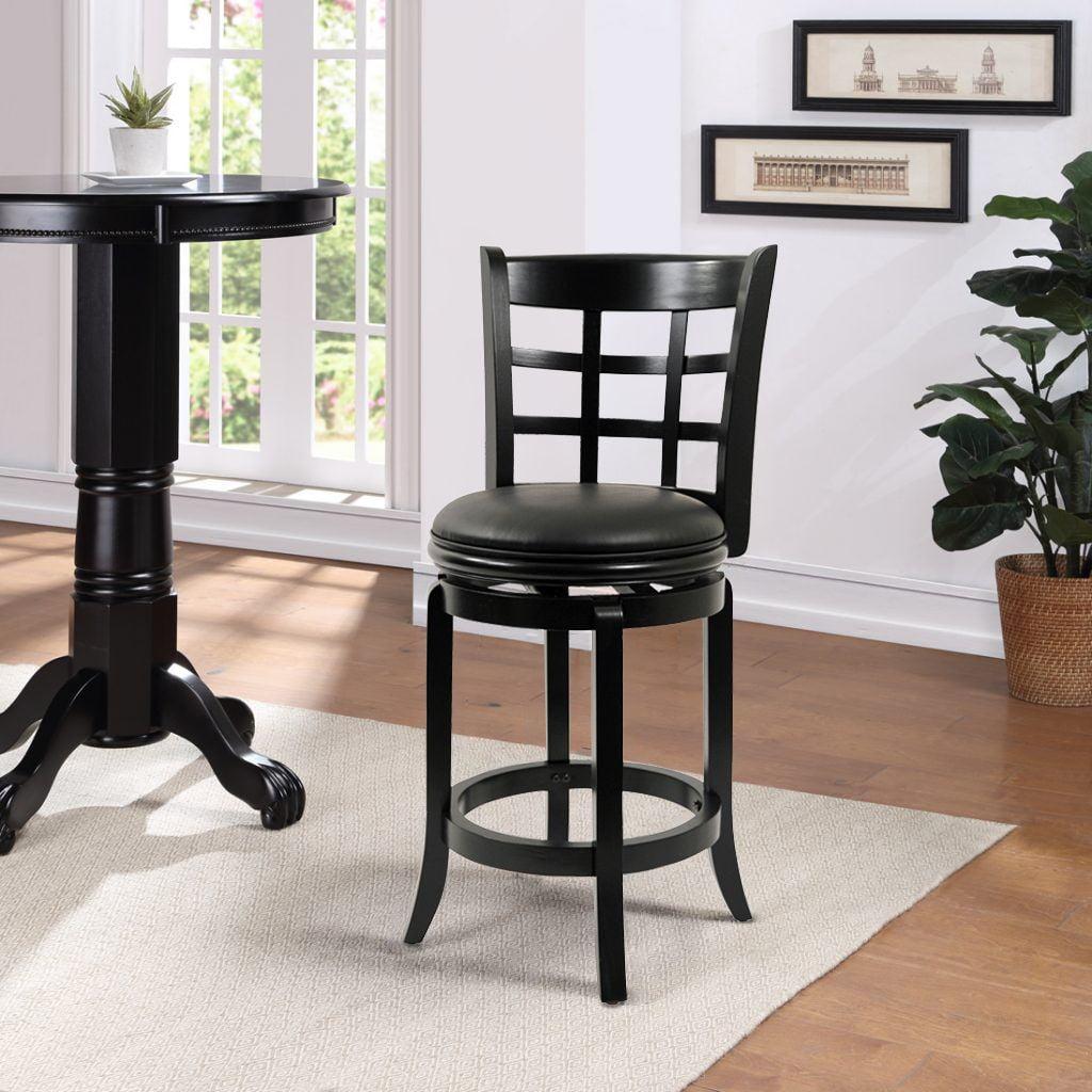 Kyoto Grid-Back Swivel Counter Stool in Sleek Black Leather