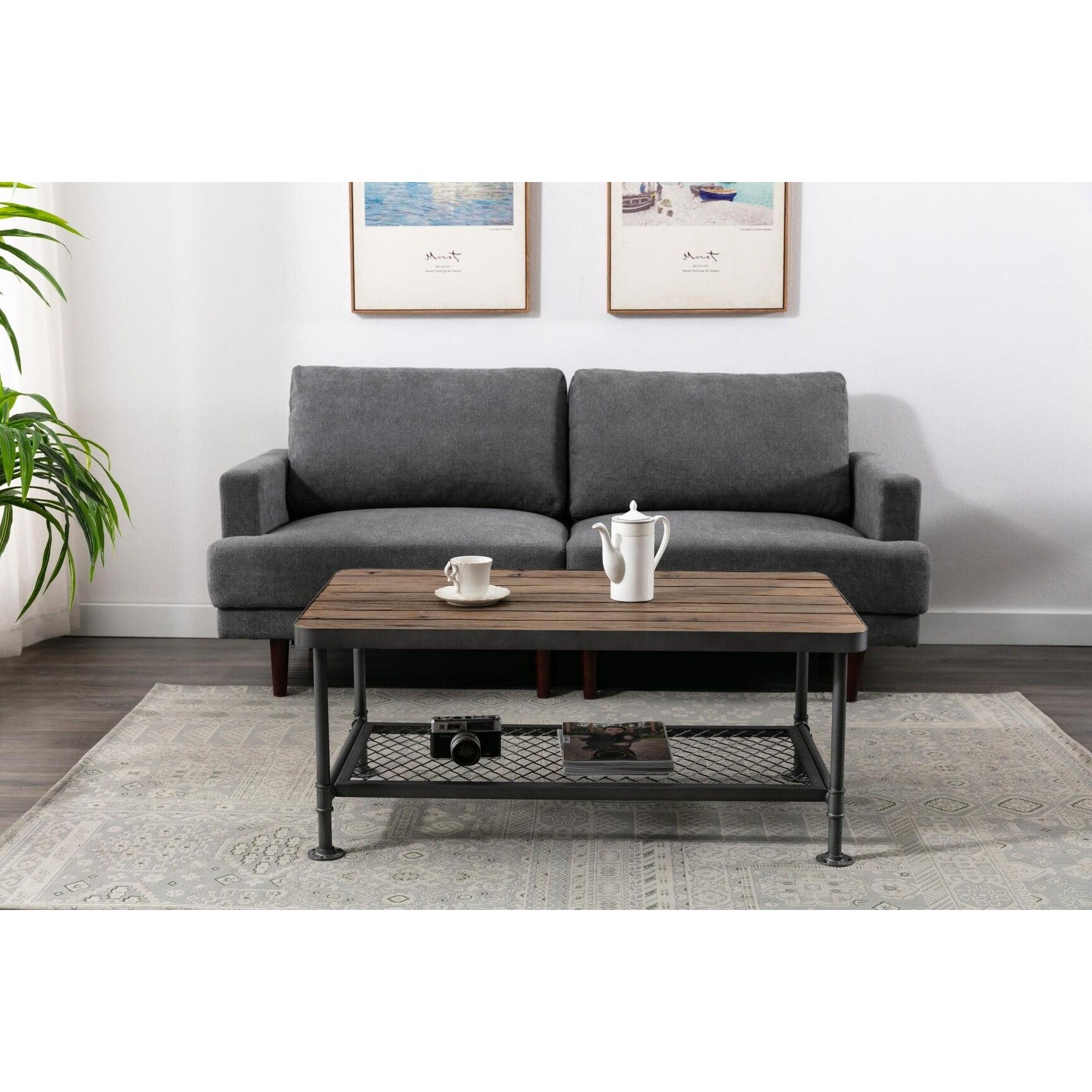 Industrial Newport 45.5" Gray Metal & Natural Wood Coffee Table