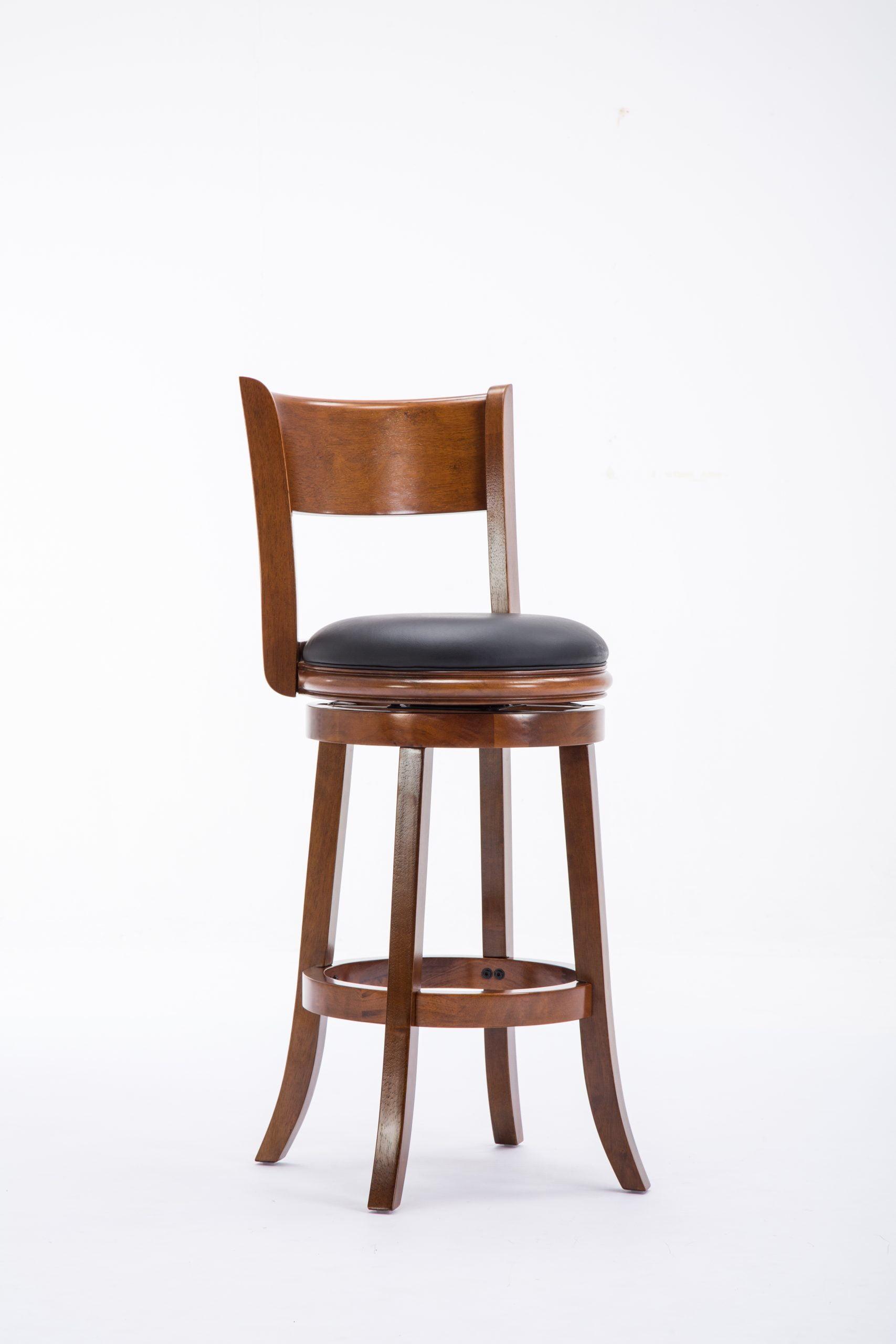 Elegant Walnut Finish Swivel Barstool with Black Faux Leather