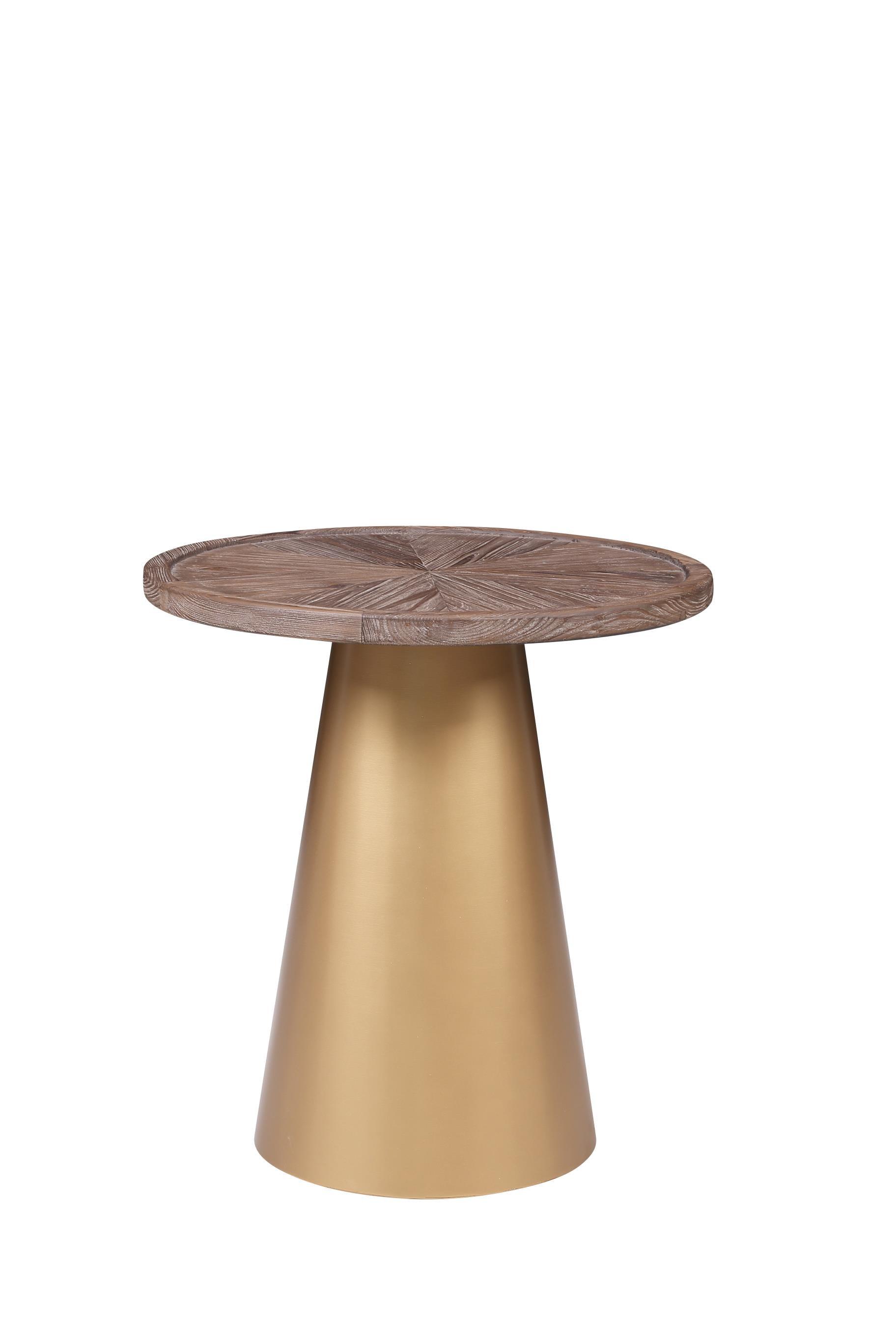 Patrick Round Coffee Brushed Wood and Metal Side Table