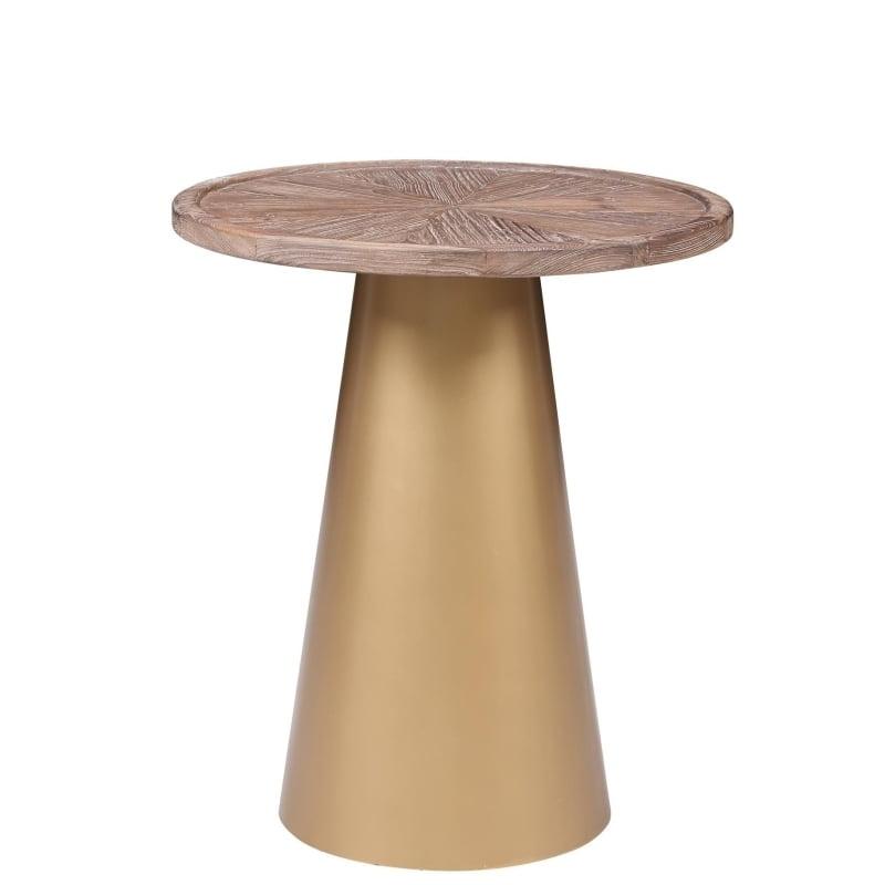 Patrick 23" Round Wood and Gold Metal Side Table