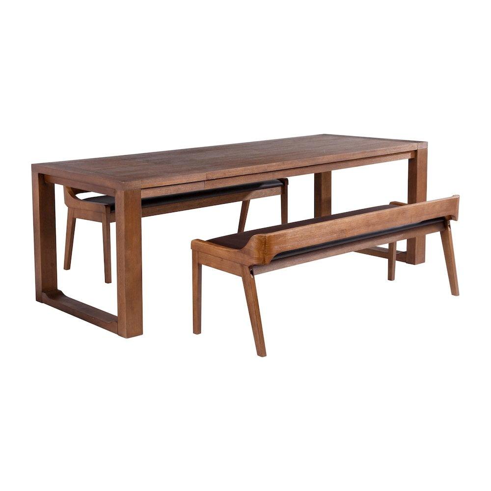 Boraam 3pc Rasmus Dining Set Chestnut Wire Brush Finish: Mid-Century Modern, 2 Benches, Seats 8