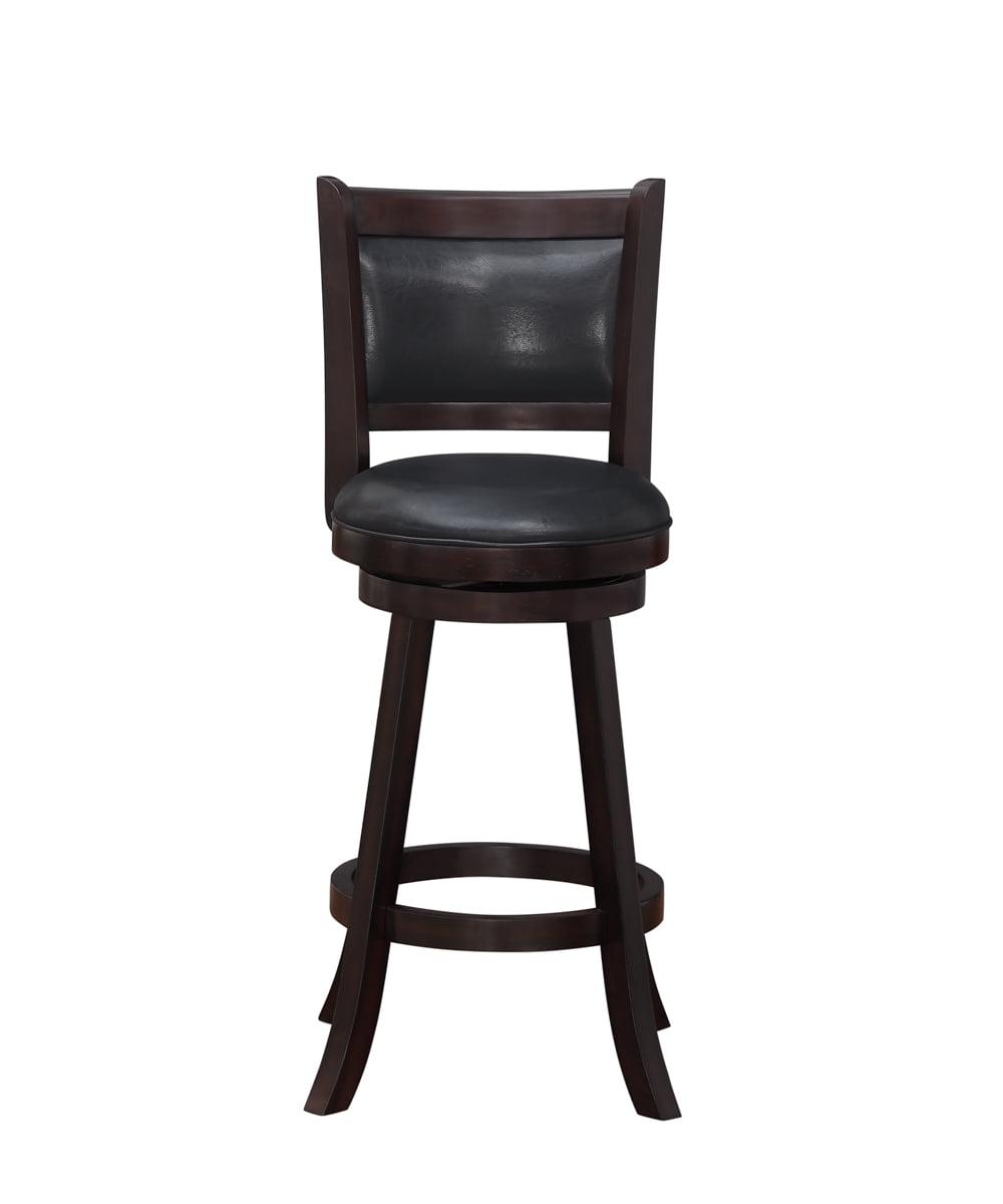 Merlot Leather Swivel Barstool with Wood Flared Legs, 29"