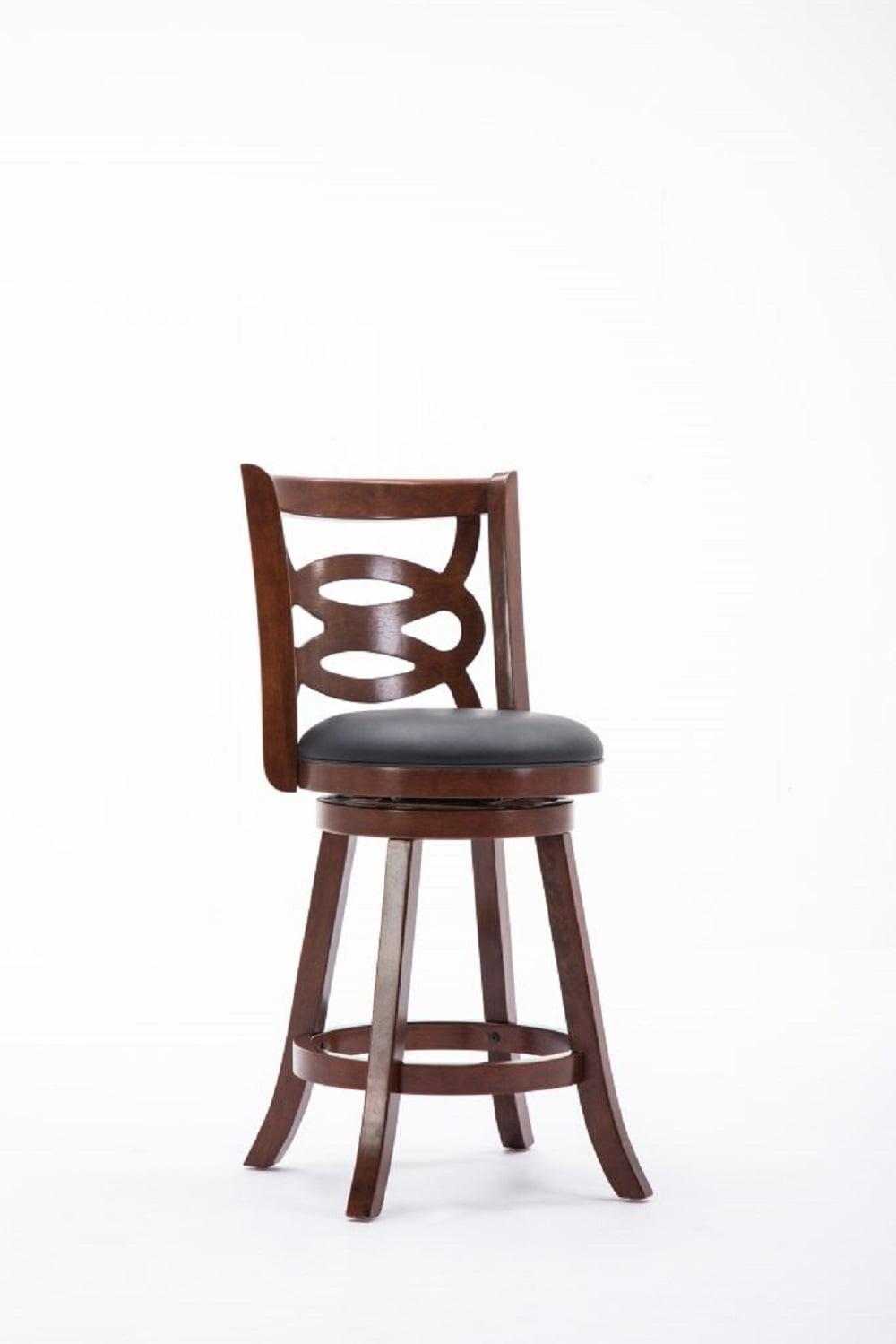 Cherry Swivel Wood Counter Stool with Leather Seat, 24"