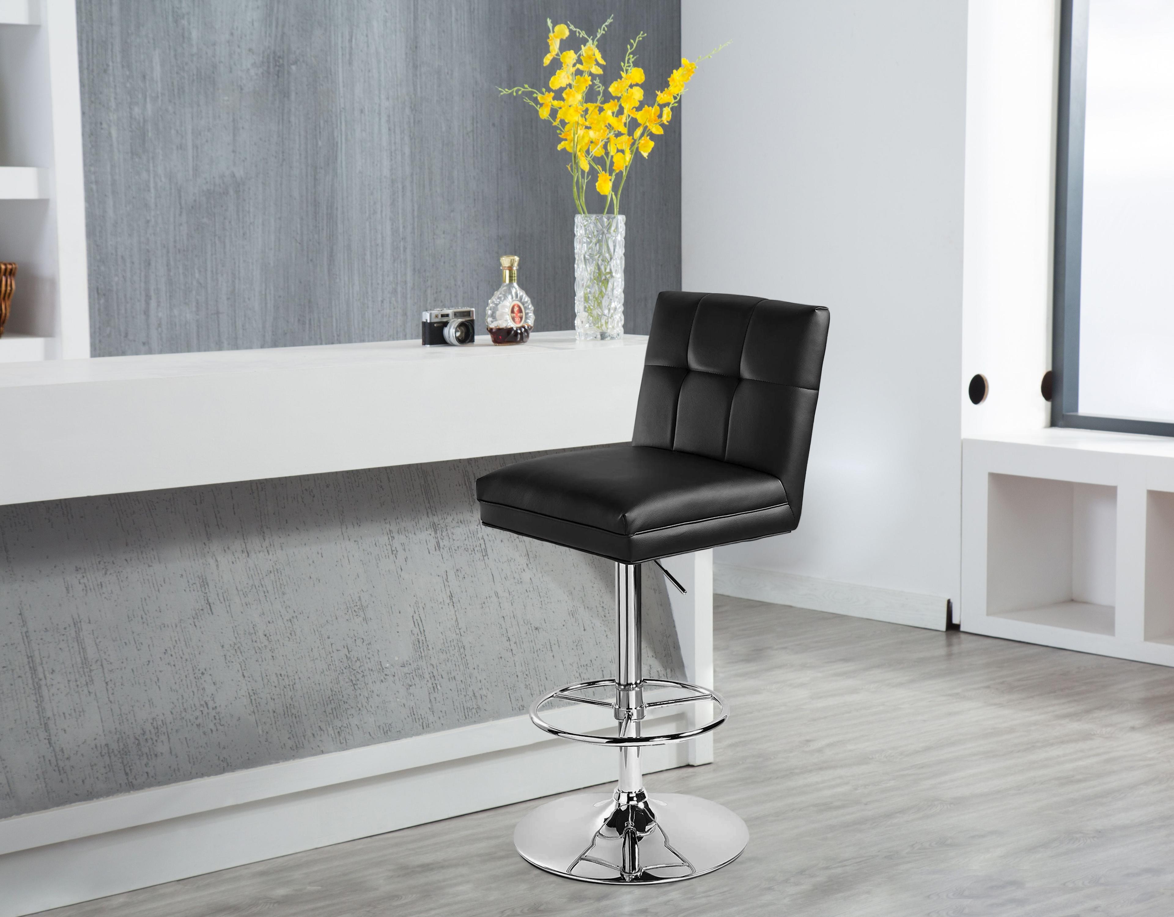 Sloan Chrome Base Adjustable Swivel Stool in Black Leather