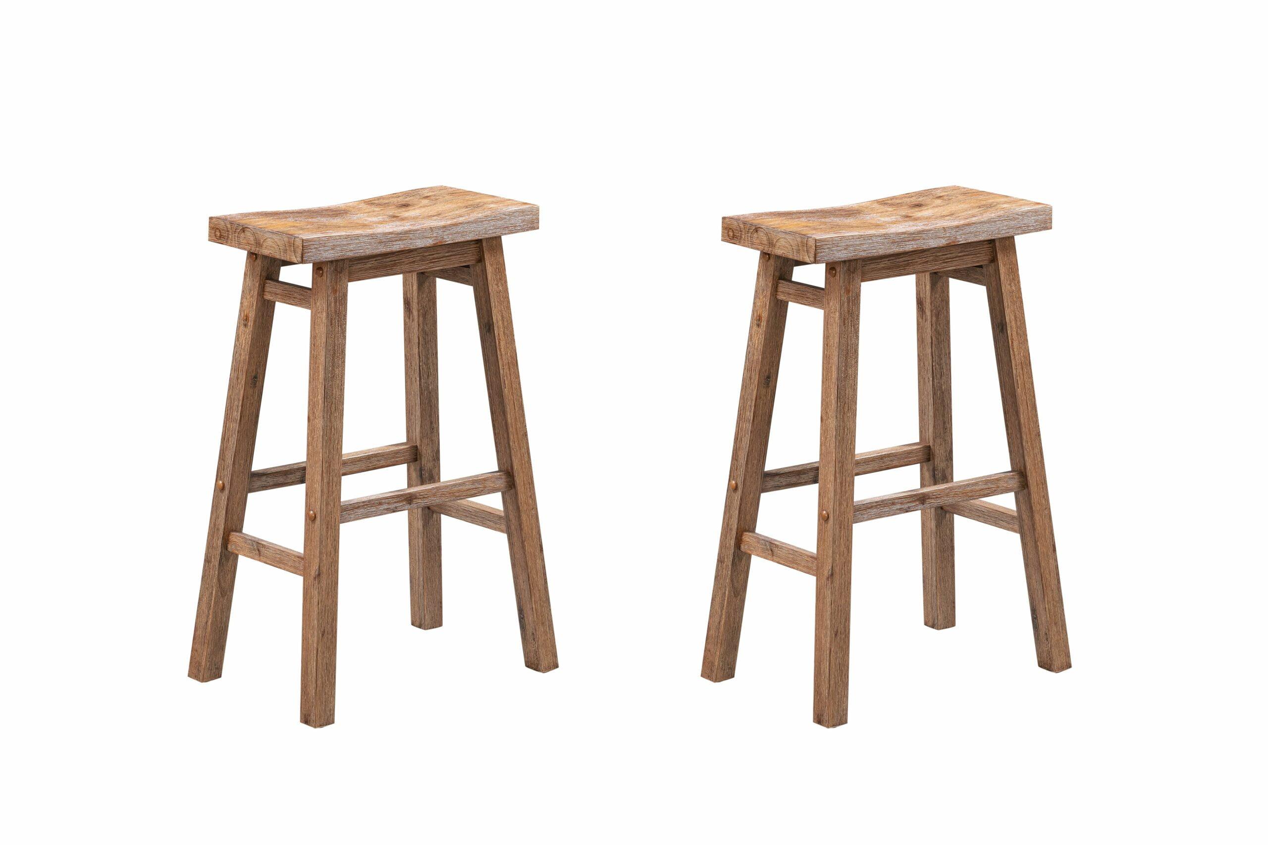 Set of 2 29" Sonoma Wire-Brush Saddle Barstools Barnwood - Boraam: Solid Acacia, Footrest