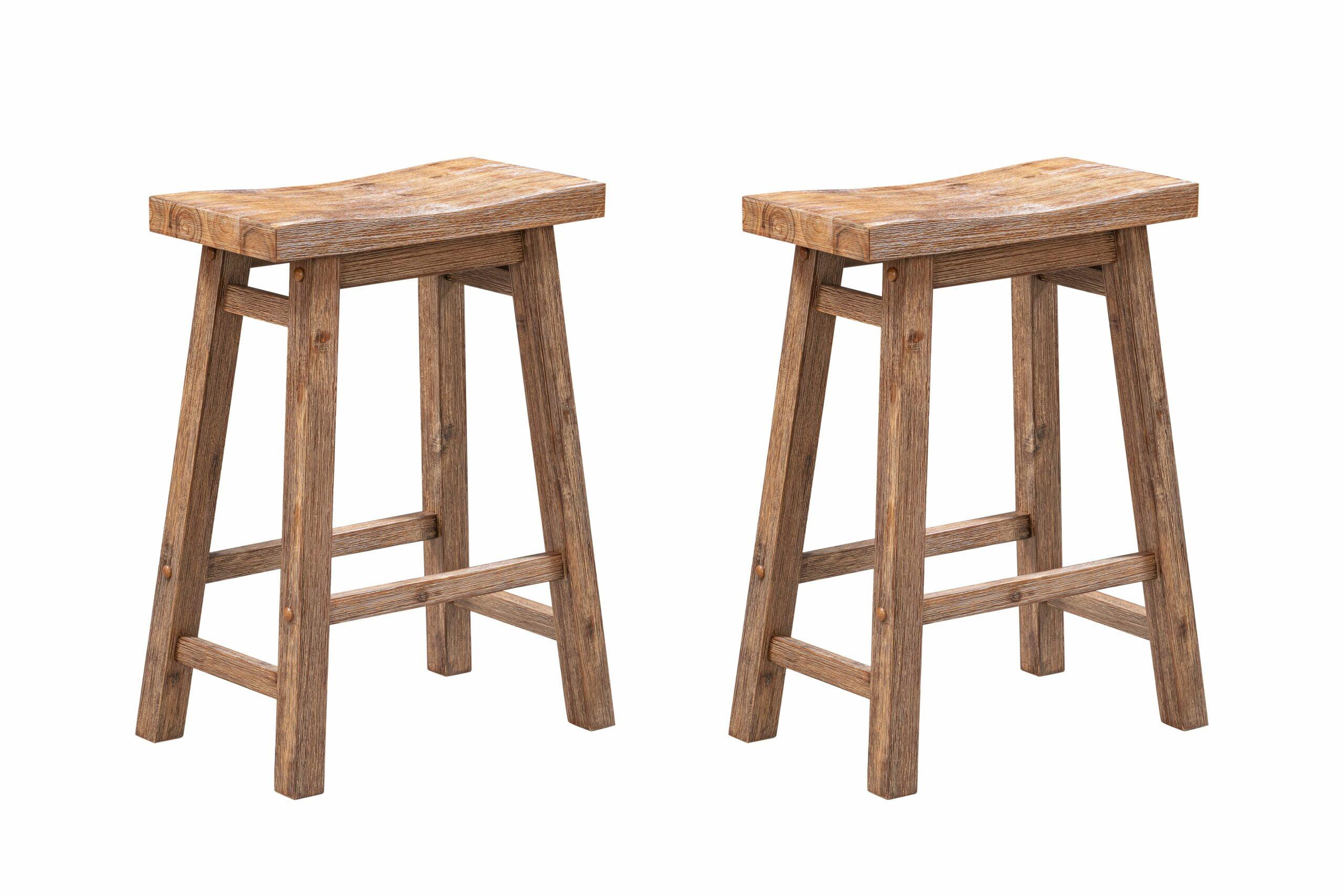 Set of 2 24" Sonoma Saddle Counter Height Barstool Barnwood Wire Brush - Boraam: Rustic Farmhouse, Footrest, Wood Frame