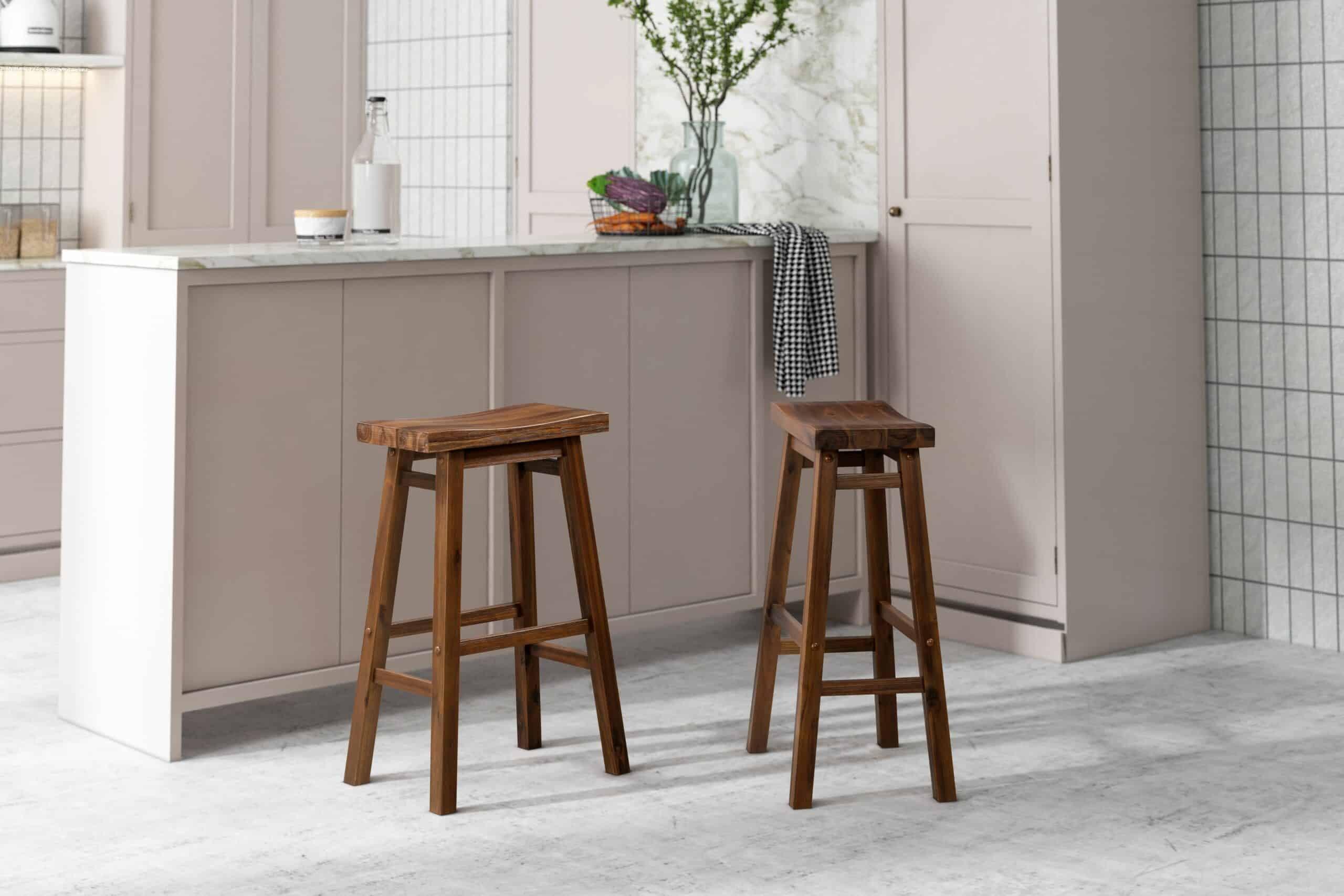 Set of 2 29" Wire-Brush Finish Backless Saddle Barstools Chestnut - Boraam: Solid Acacia, Footrests